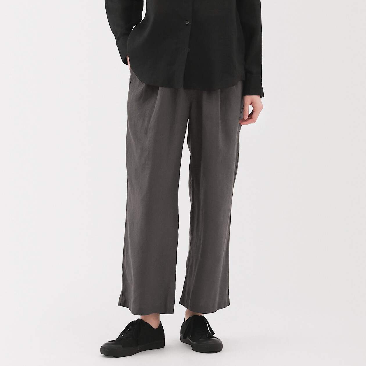 Washed linen Easy wide pants