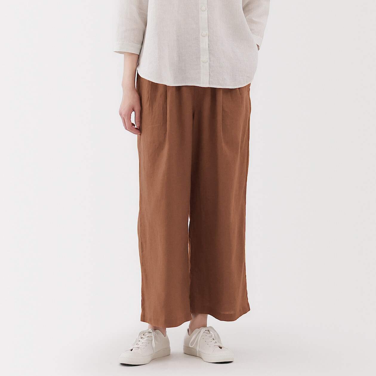 Washed linen Easy wide pants