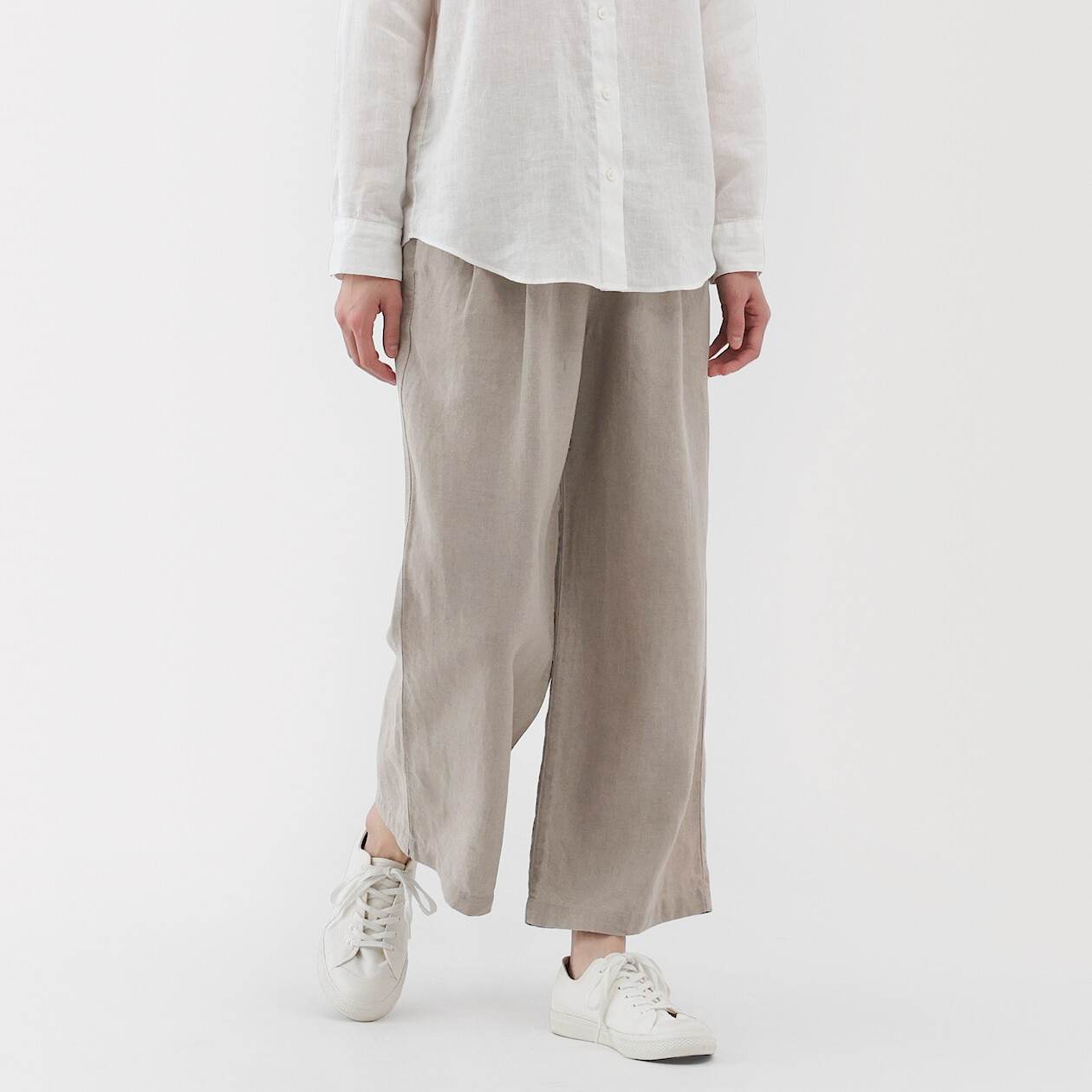 Washed linen Easy wide pants