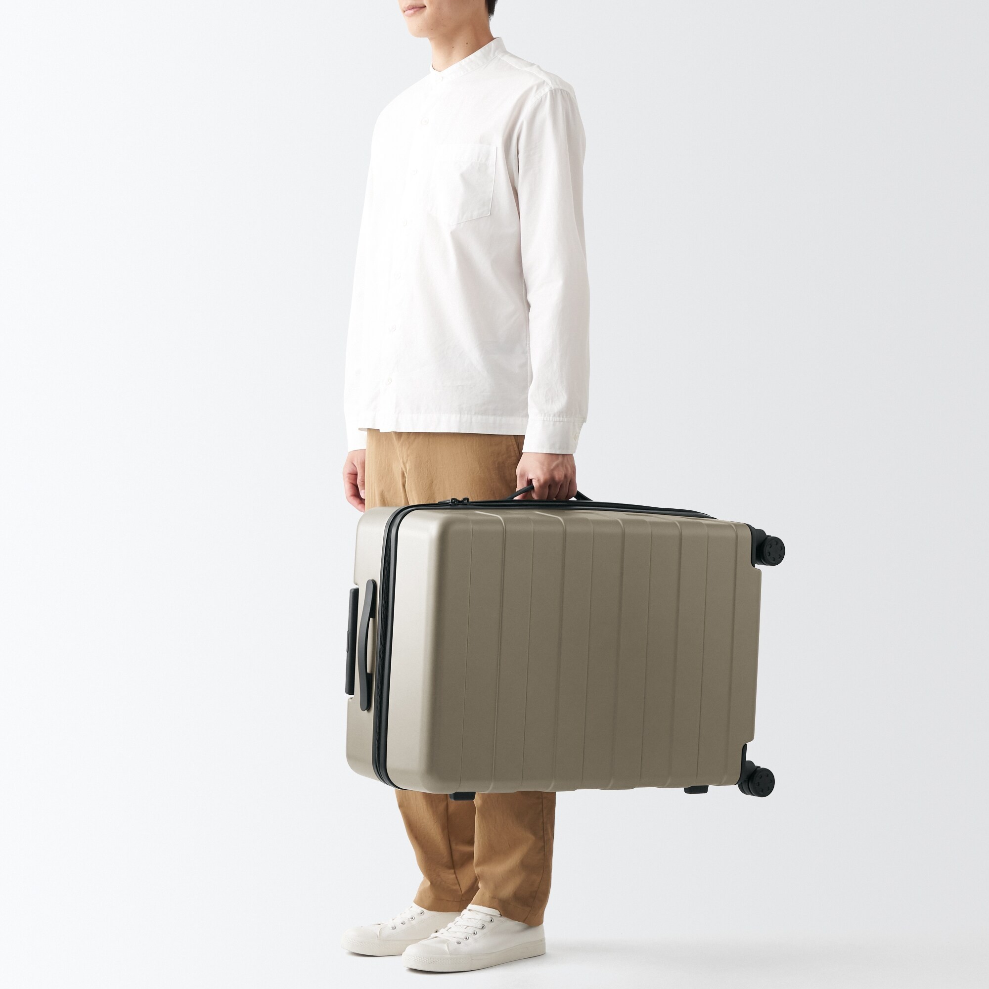Free adjustable handle Hard carry on suitcase 75L Beige