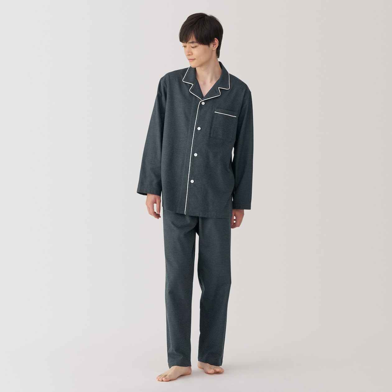 Men's Side seamless Flannel Long Sleeve pajamas