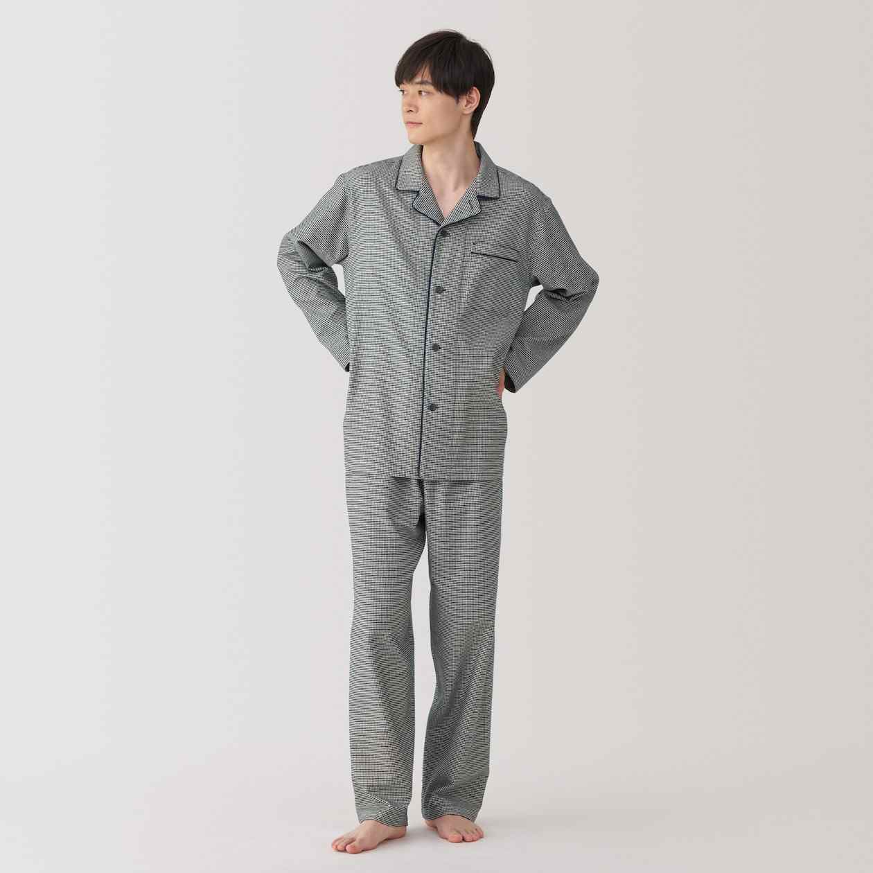 MUJI | Men's Side seamless Flannel Long Sleeve pajamas