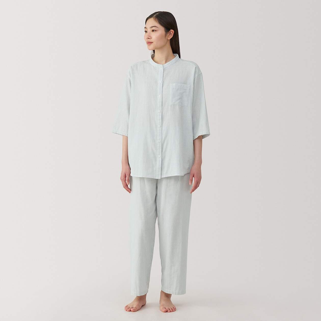 MUJI | Side seamless thin gauze 3/4 sleeve pajamas