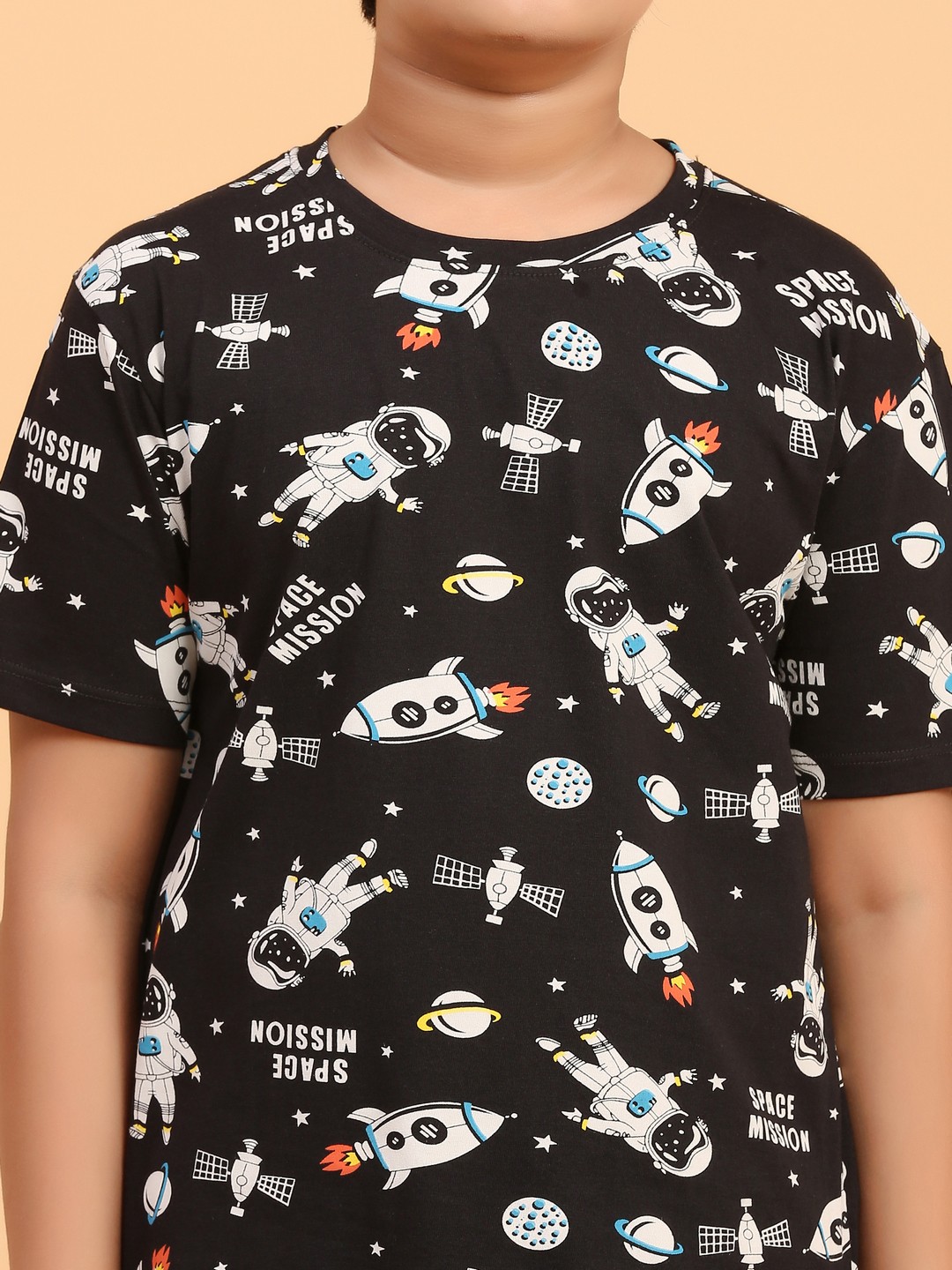Ninos Dreams Black Space Mission Boys Shorts Coord set