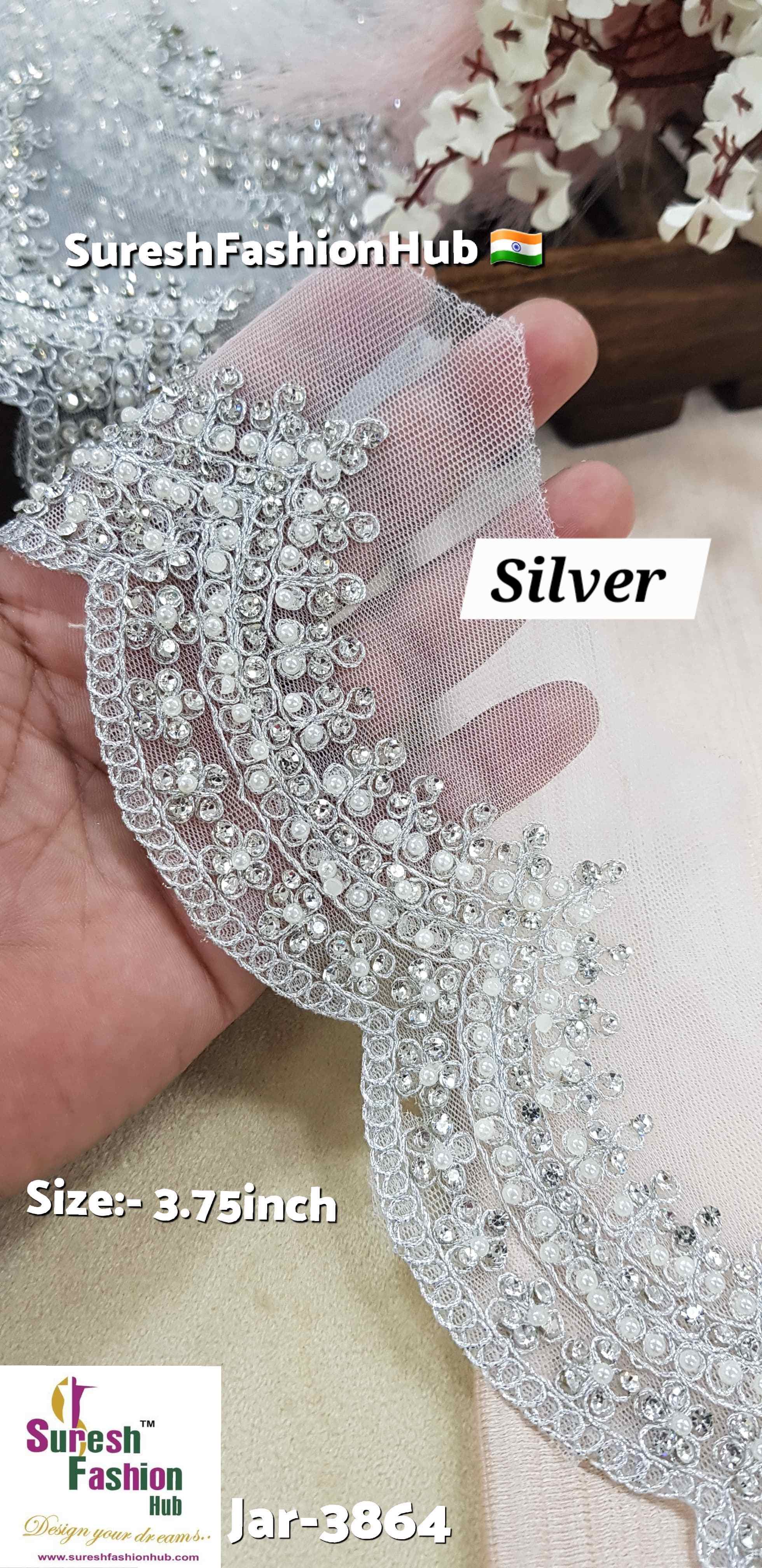 Silver Scalloped Floral Net Lace