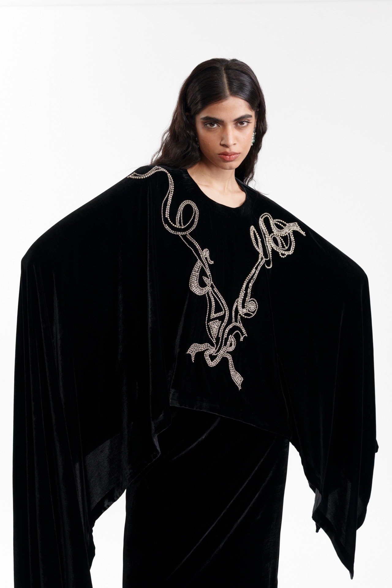 Draped Dupatta Cape with Structured Lungi Skirt