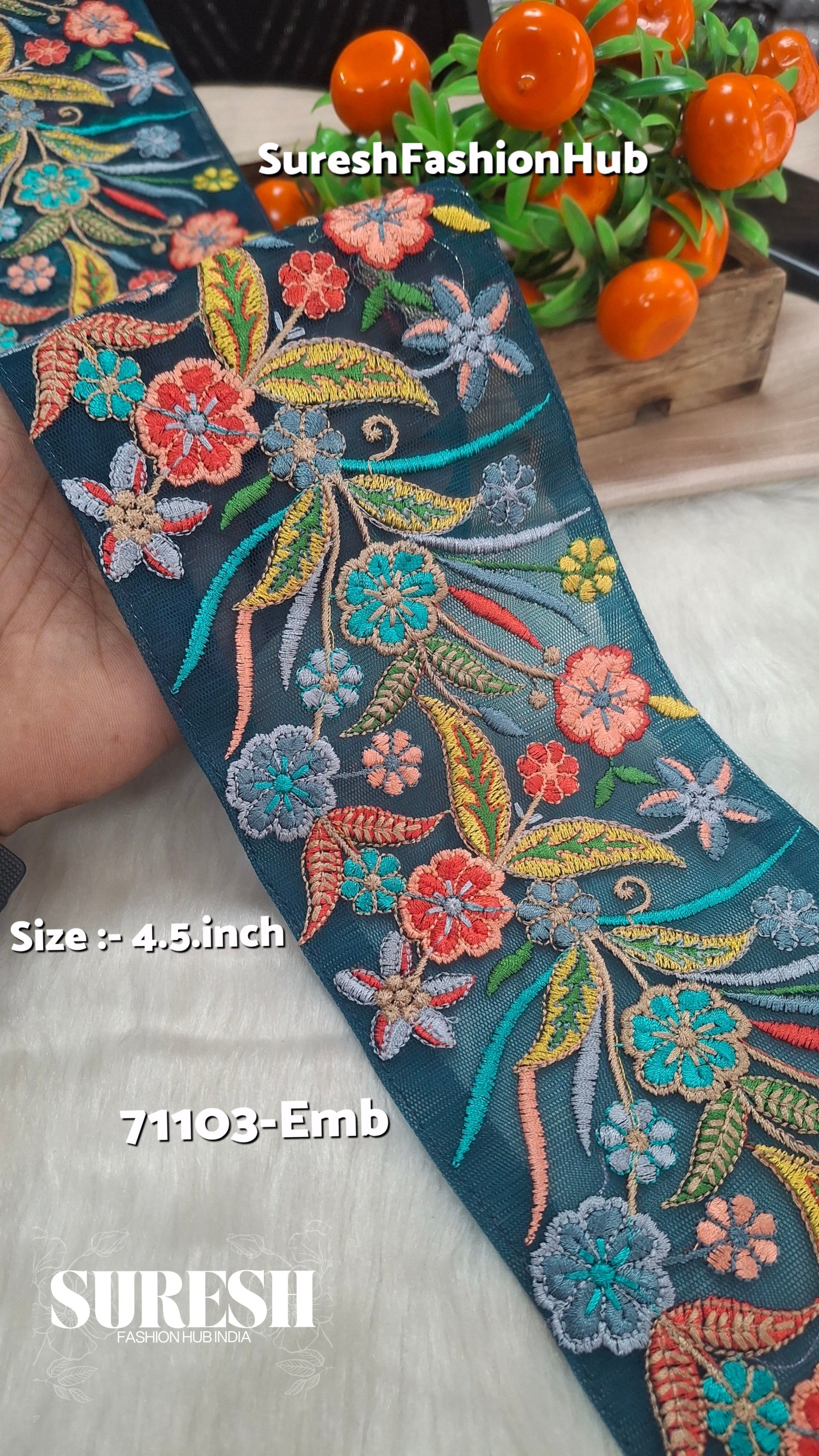 Rama Multi-Thread Floral Net Border – 71103-Emb
