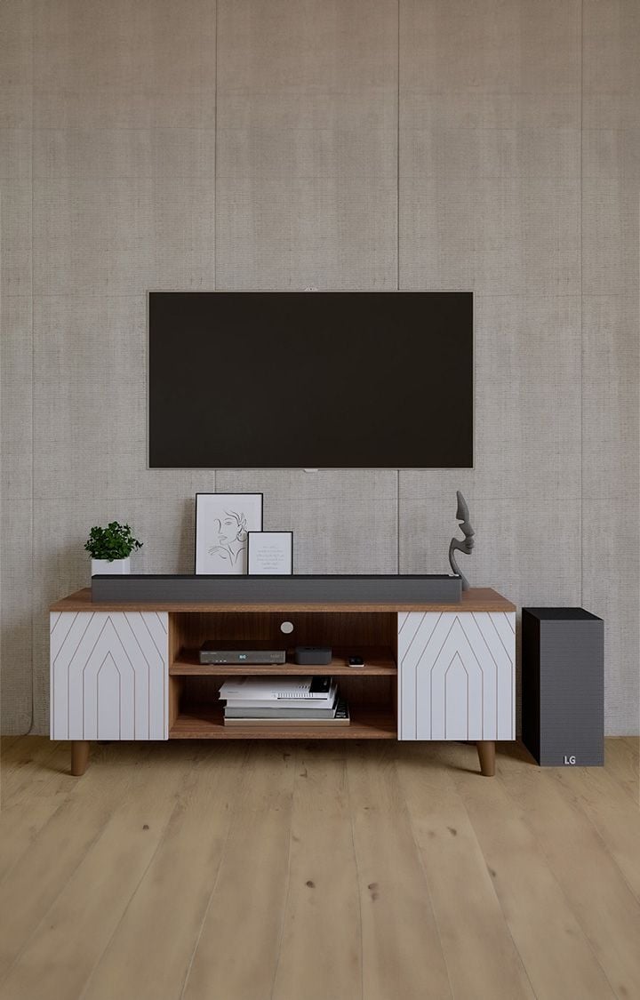 Rampo Tv Unit | V Stand for Living Room | Home Entertainment Unit | TV Console for Bedroom, for Tv Upto 43inch - Leon Teak