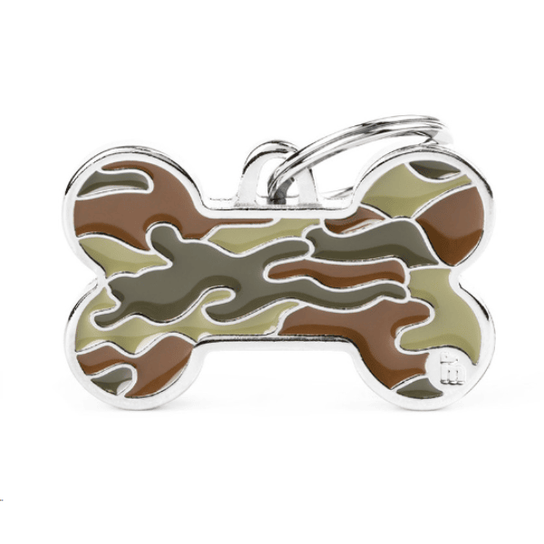 Camouflage Green Large Bone Name Tag