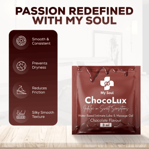 My Soul ChocoLux Chocolate Flavoured Edible Intimate Lube - pH-Balanced, Dermatologically Tested Lubricant (3ml x 10 Sachets) | Safe for Oral, vaginal Use | Intimate-Safe formula - 10 Single-Use Sachets