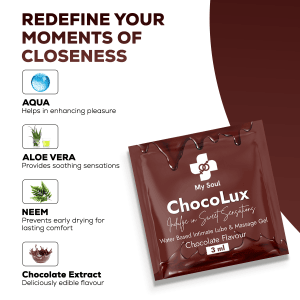 My Soul ChocoLux Chocolate Flavoured Edible Intimate Lube - pH-Balanced, Dermatologically Tested Lubricant (3ml x 10 Sachets) | Safe for Oral, vaginal Use | Intimate-Safe formula - 10 Single-Use Sachets