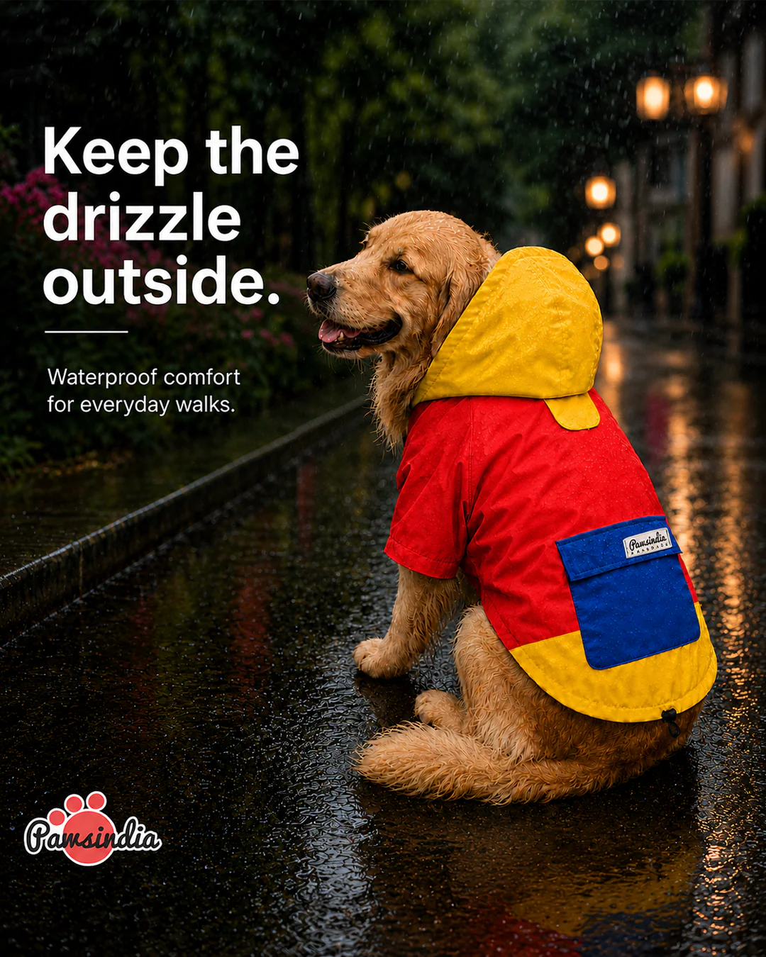 Pawsindia Dog Hooded 360° Raincoat, Red & Yellow