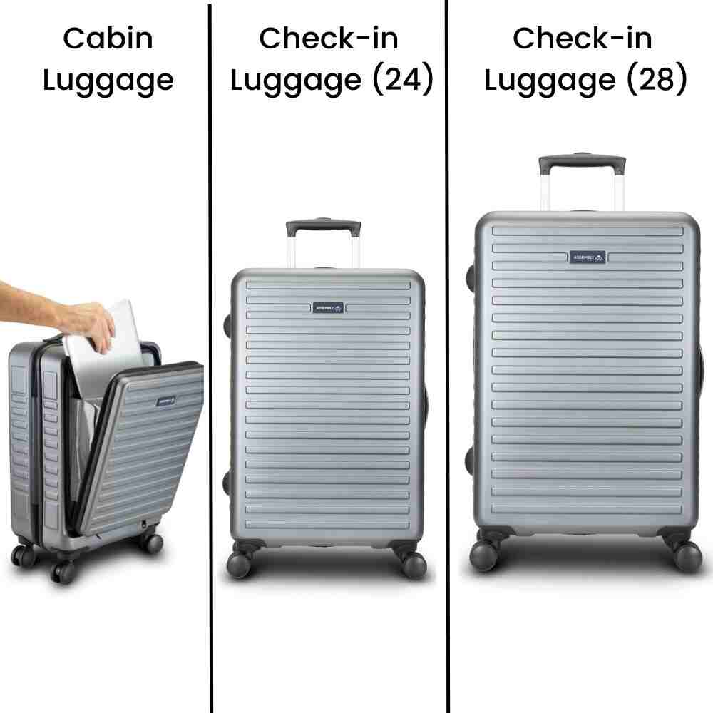 Set of 3 Hardside Luggage Trolley - 28 inch, 24 inch and 20 inch Suitcase (Free Packing Kit) - Grey