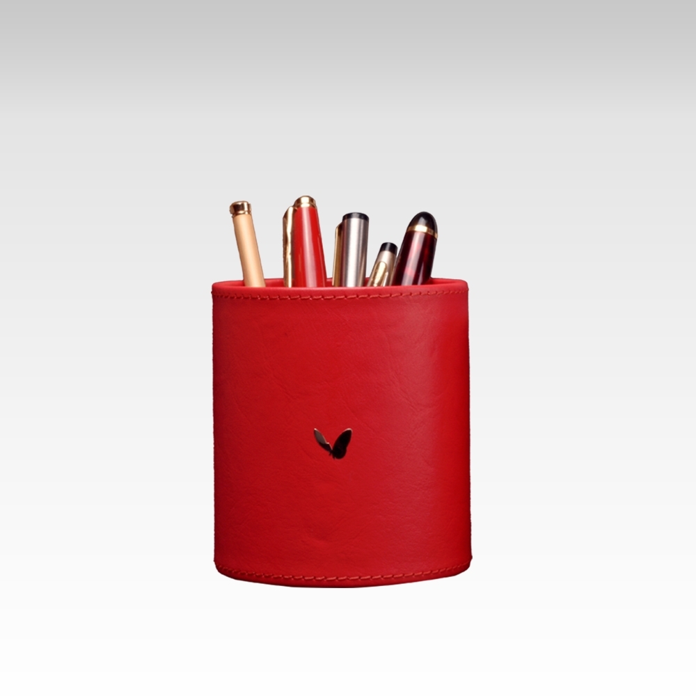 Pen/Pencil Holder |Round | Faux Leather | Himalaya Series | Red | Large