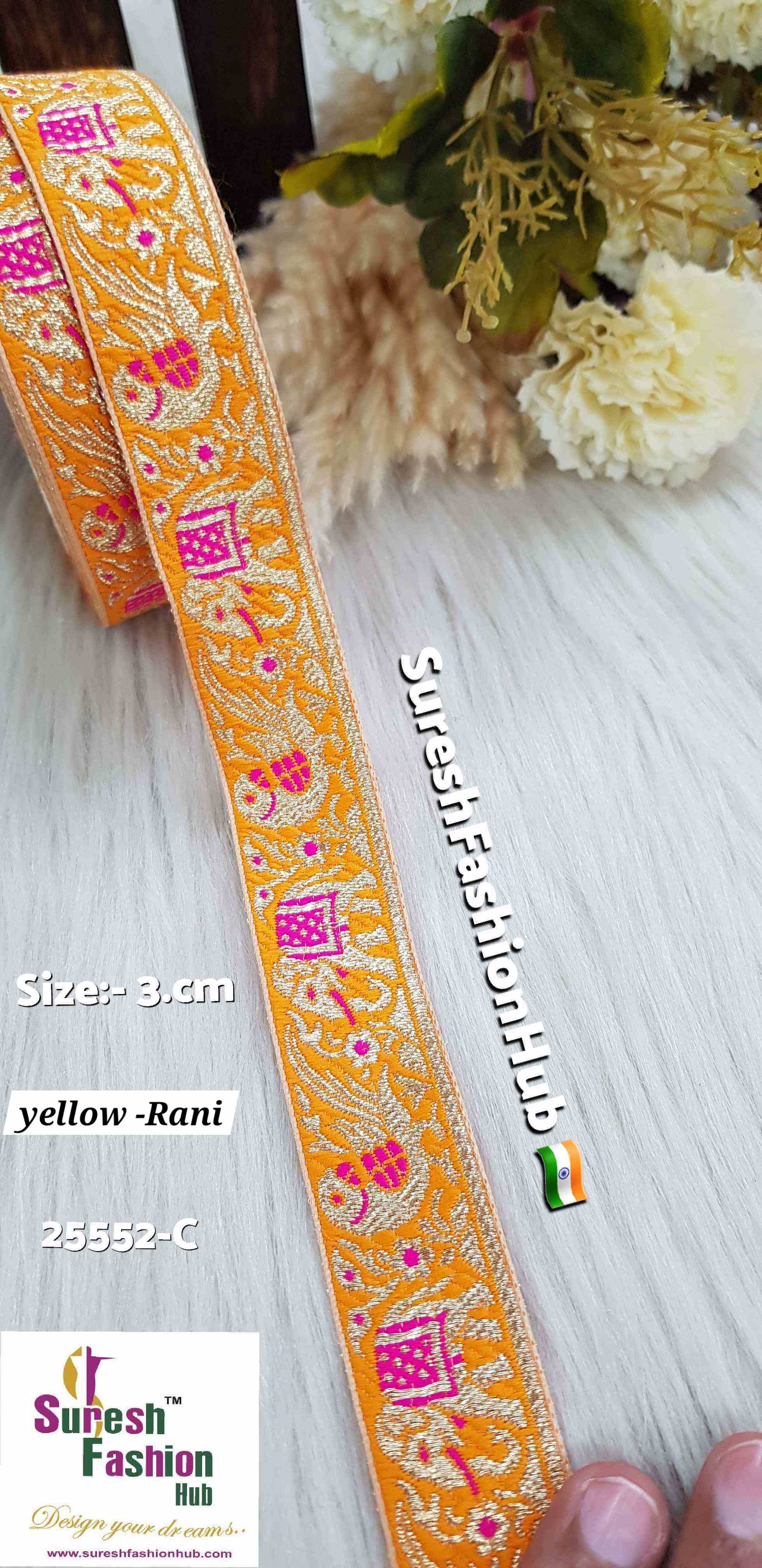 Yellow & Rani Color Elephant Parrot Banarasi Lace