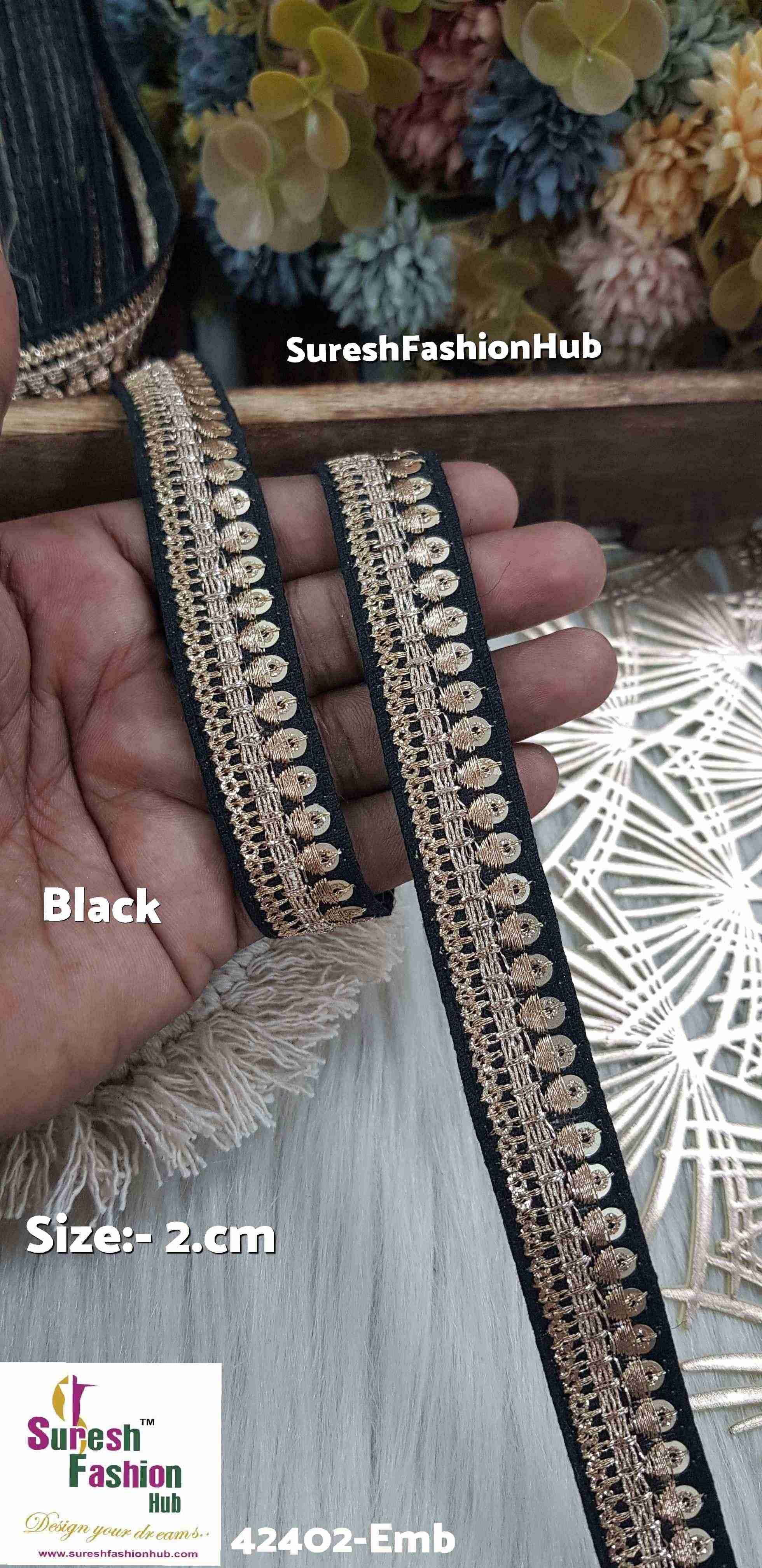 Vibrant Black Color Zari Embroidered Lace Roll