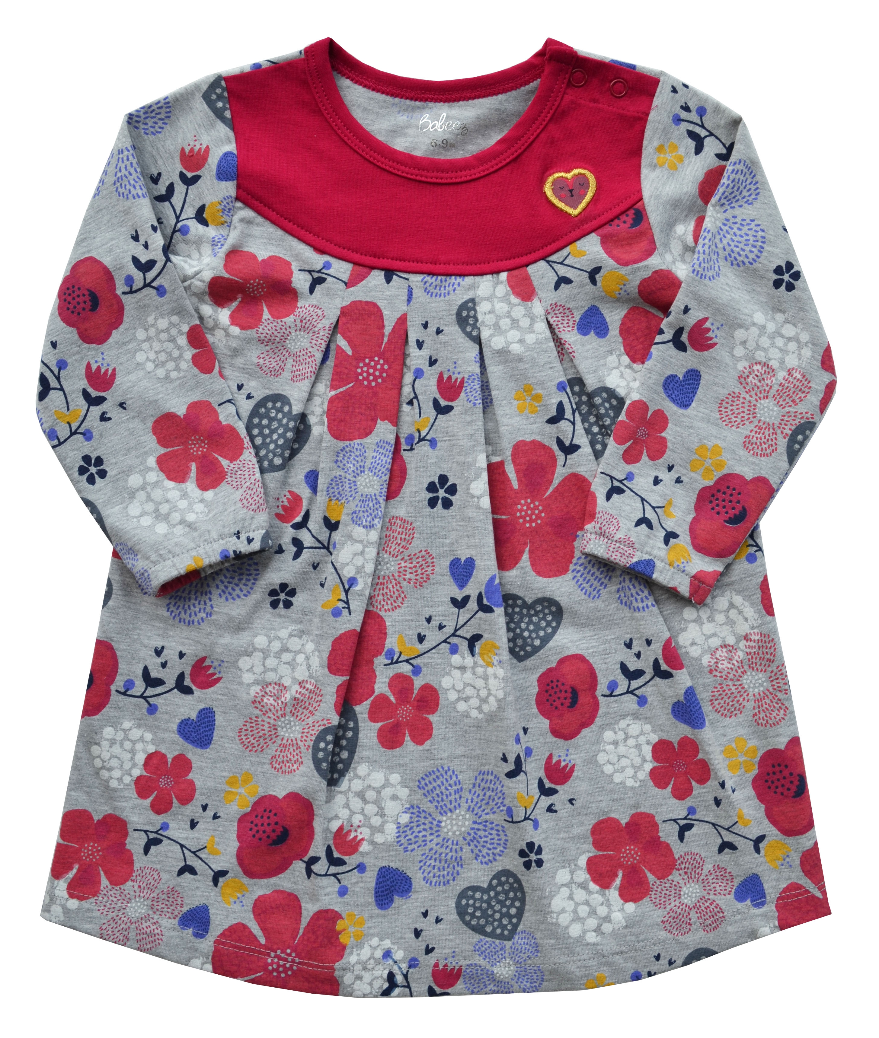 Babeez | Allover Multi coloured Flower Print Long Sleeves Grey Dress (95% Cotton 5% Elasthan Jersey) undefined