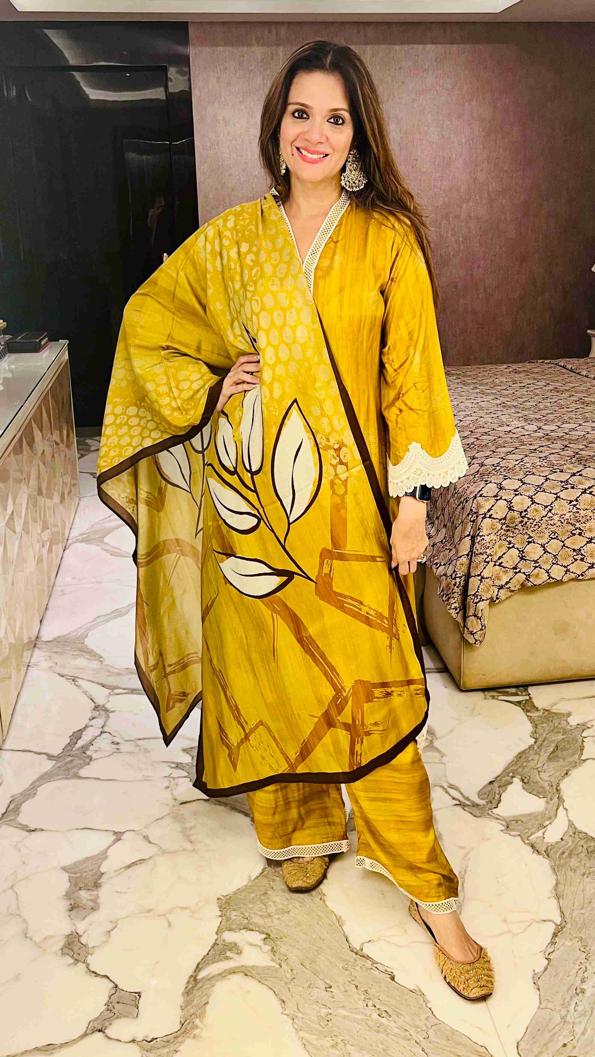 Mustard printed set with dupatta