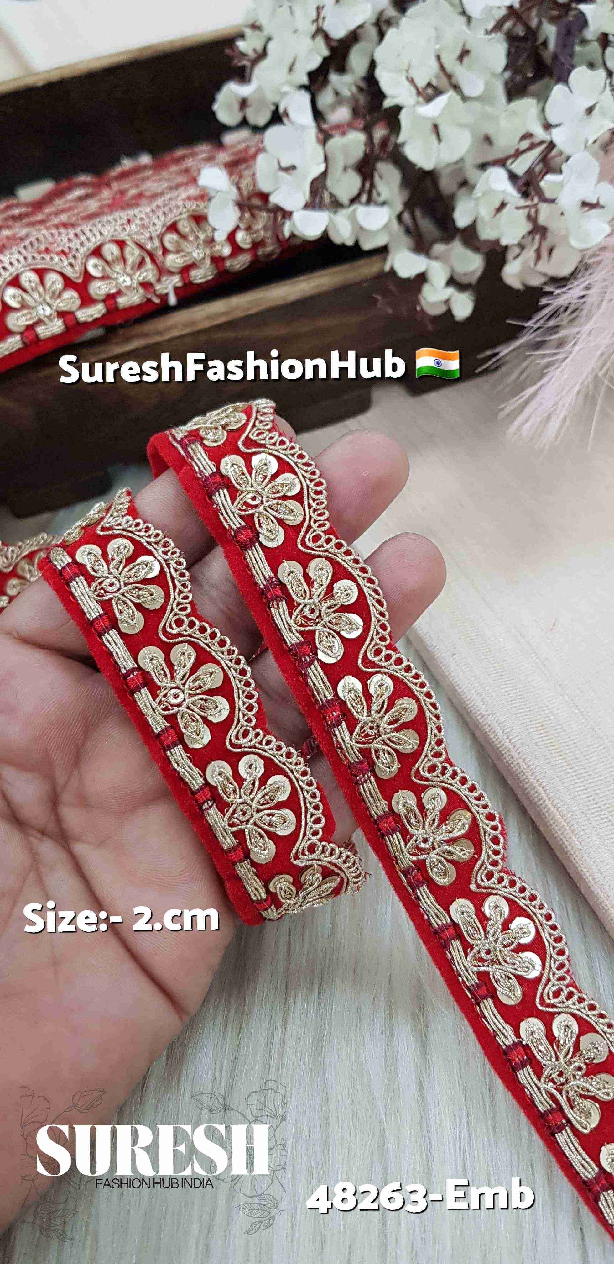 Red Scalloped Embroidery Velvet Lace