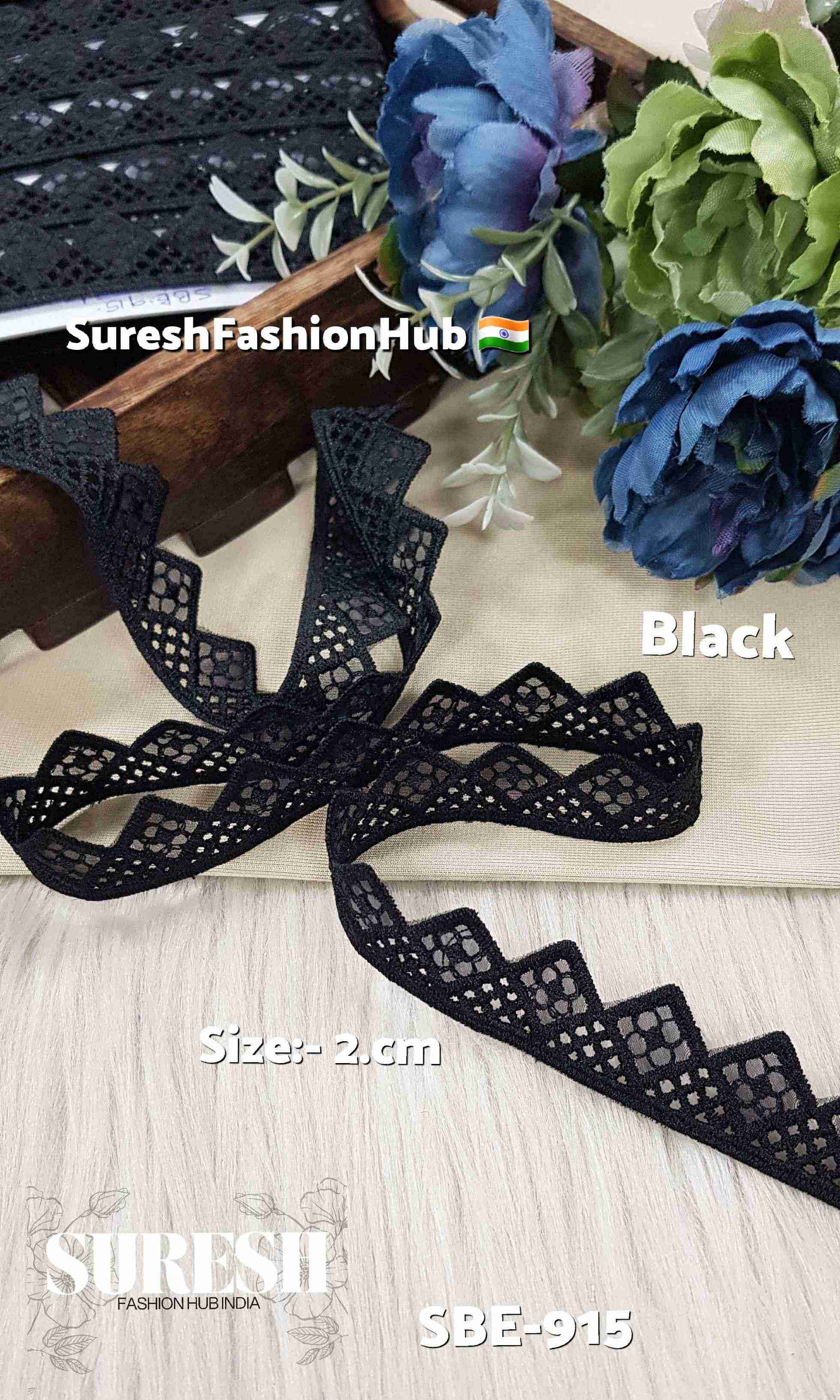  Elegant Bloom Black Organza Cutwork Lace