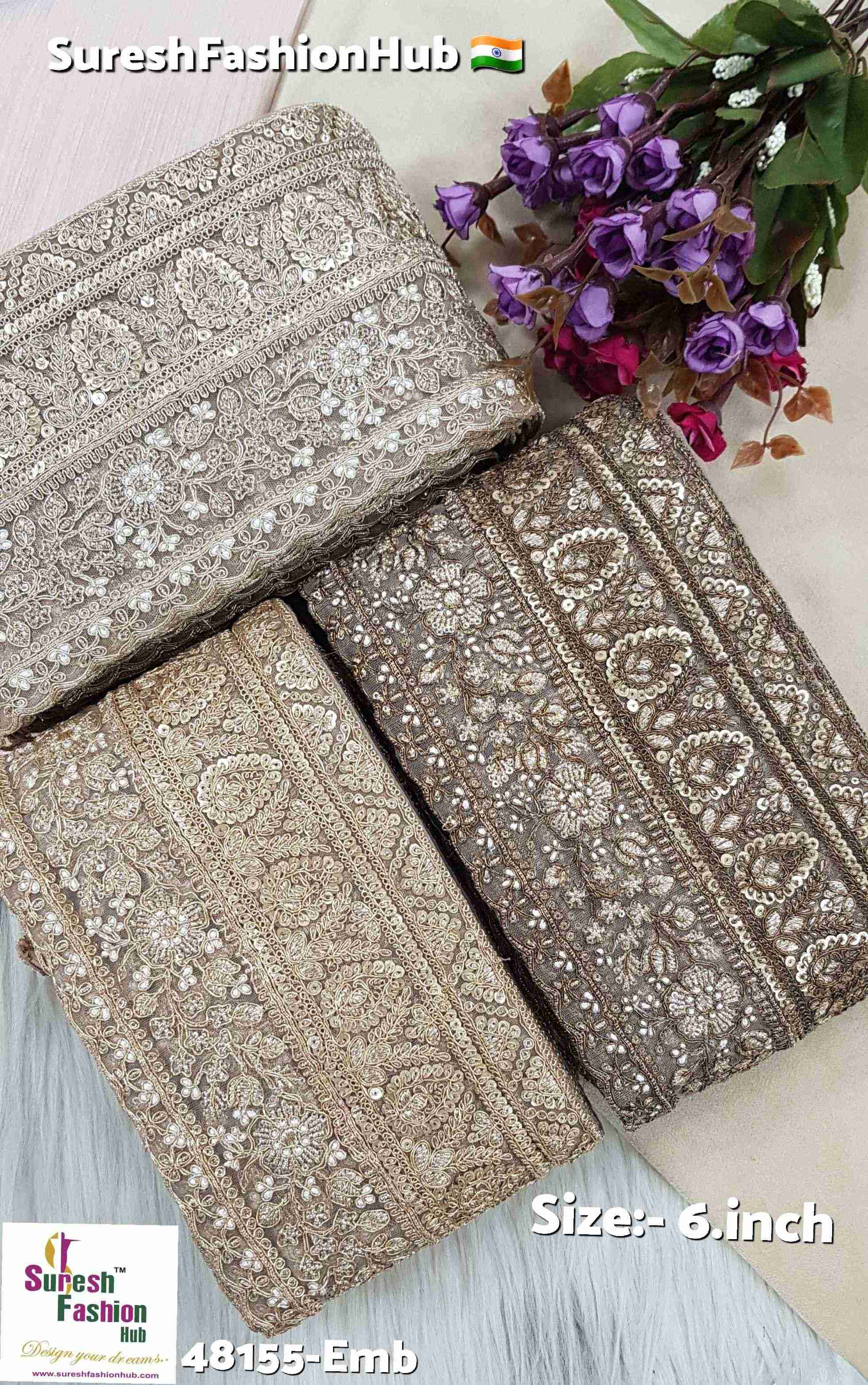 Matt Golden Floral & Geometric Scalloped Lace