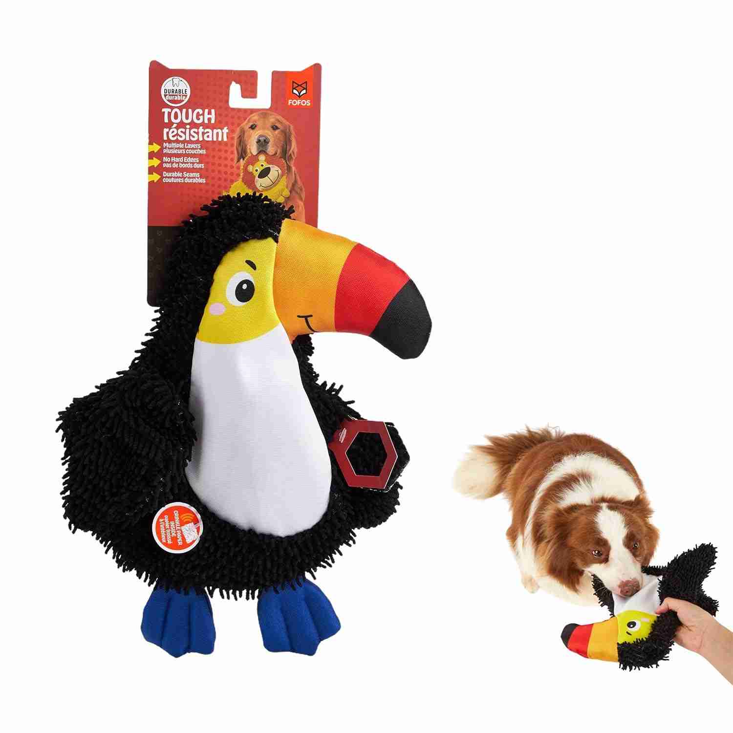 Fofos Non-Stuffing Crinkle Tough Toy Bird for Dogs, Black