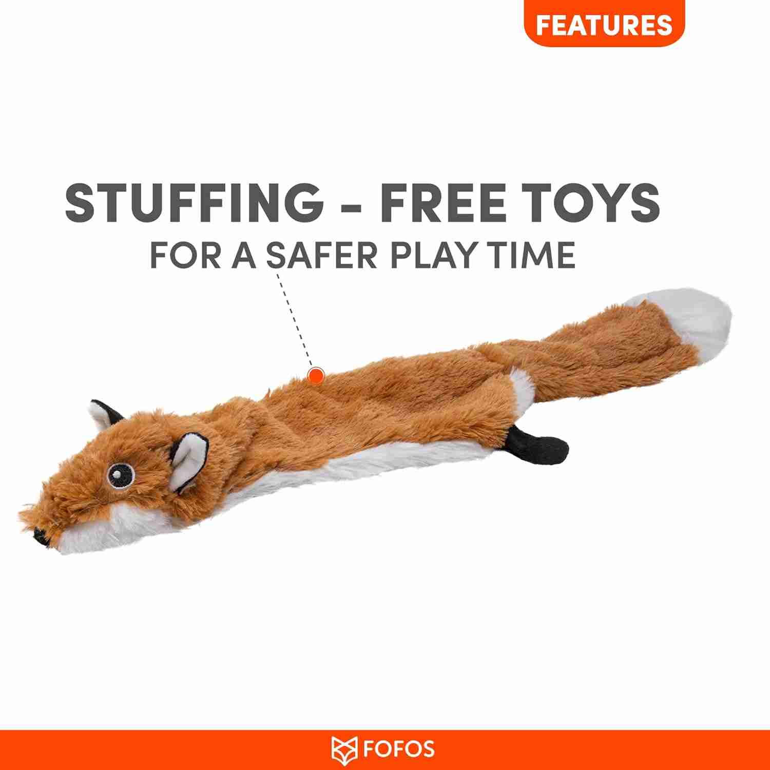 Barkbutler Fofos Skinneez Fox Interactive Squeaky Toy for Dogs