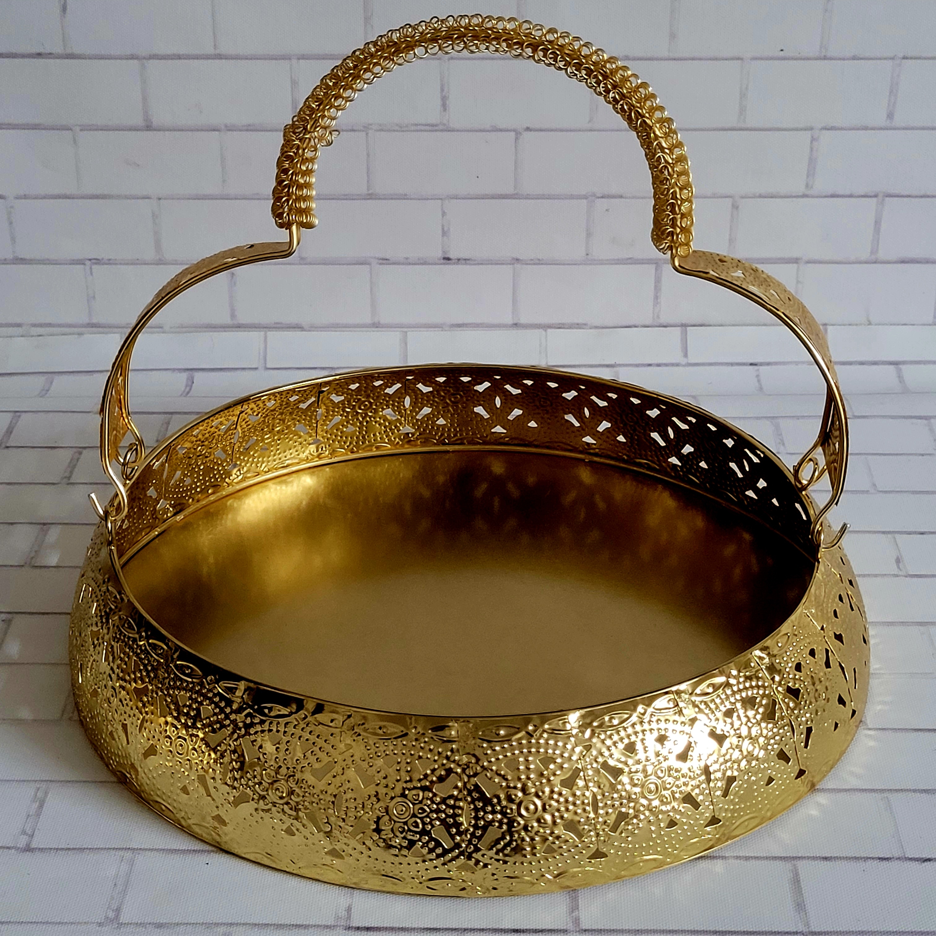 Floral art | Golden Metal Basket with Handle undefined