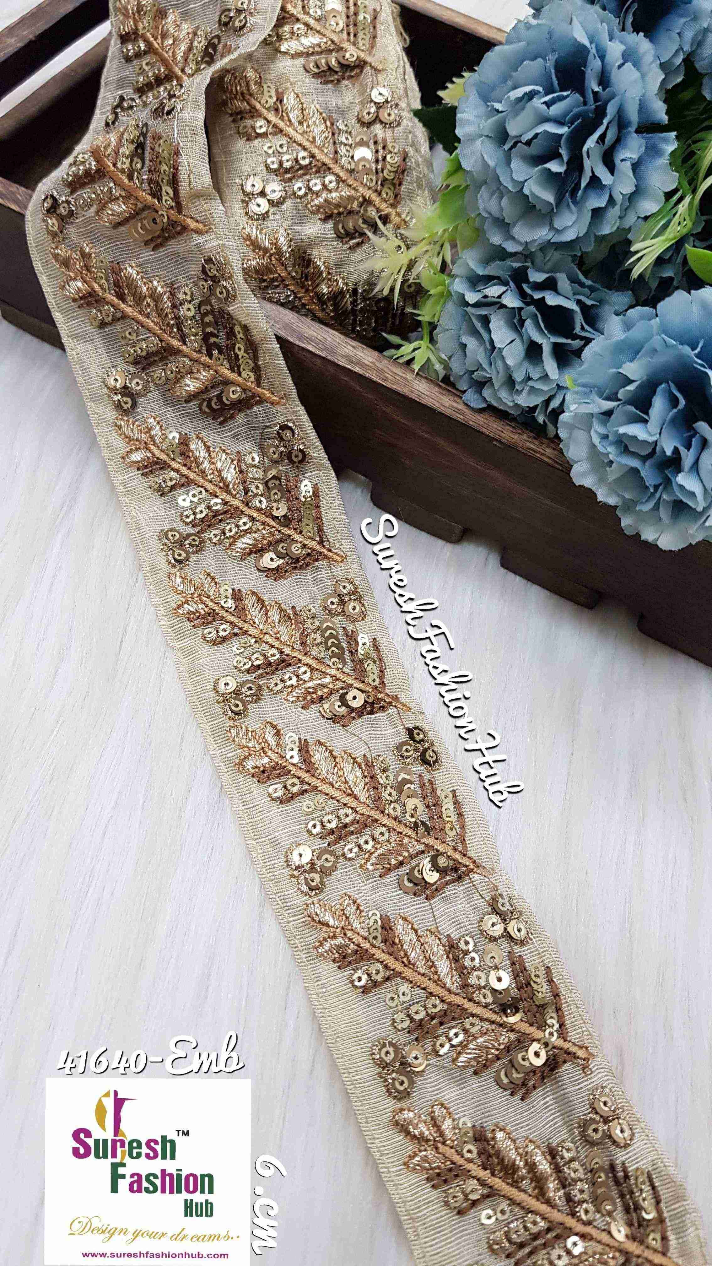 Leafy Cascade Antique Gold Sequence And Zari Embroidery Laces
