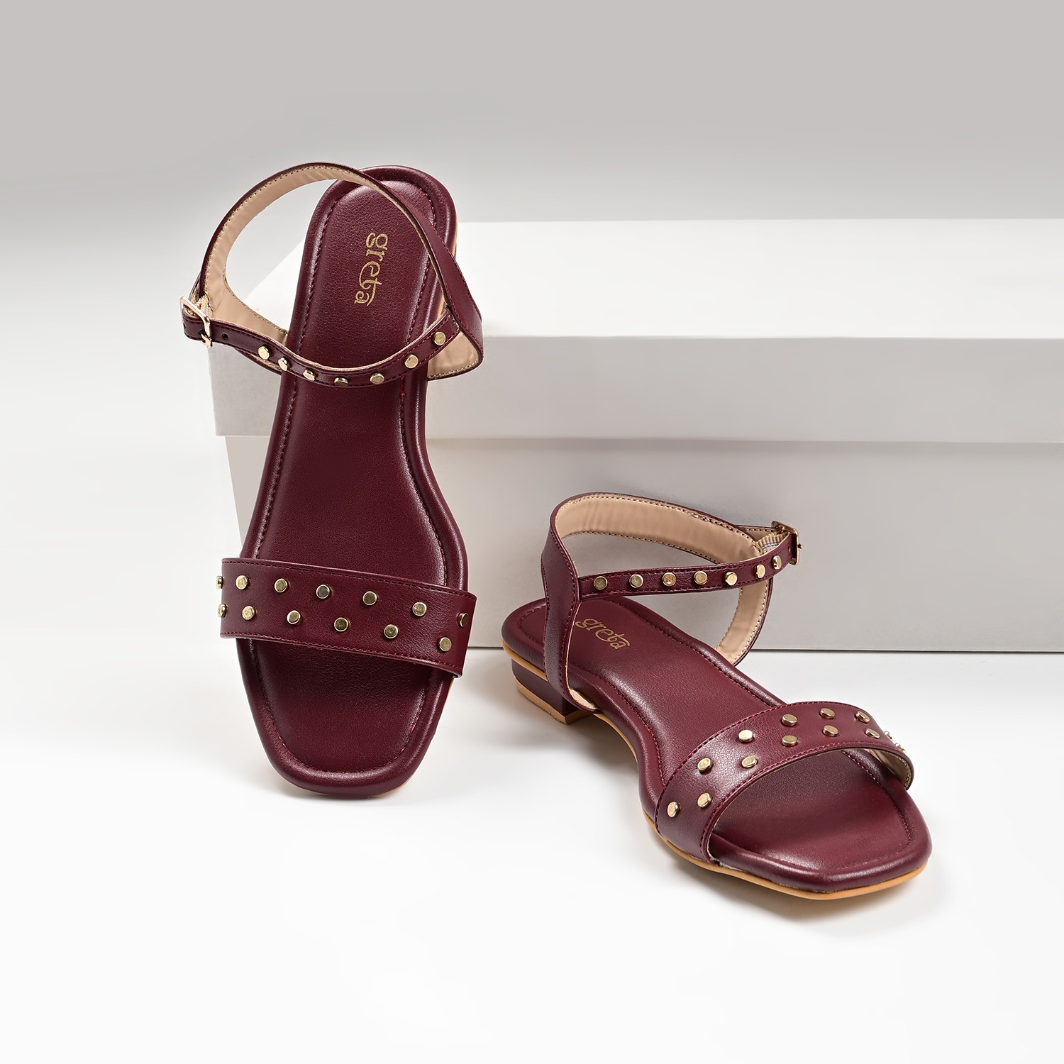 Women's Brown Studded Ankle Strap Sandals