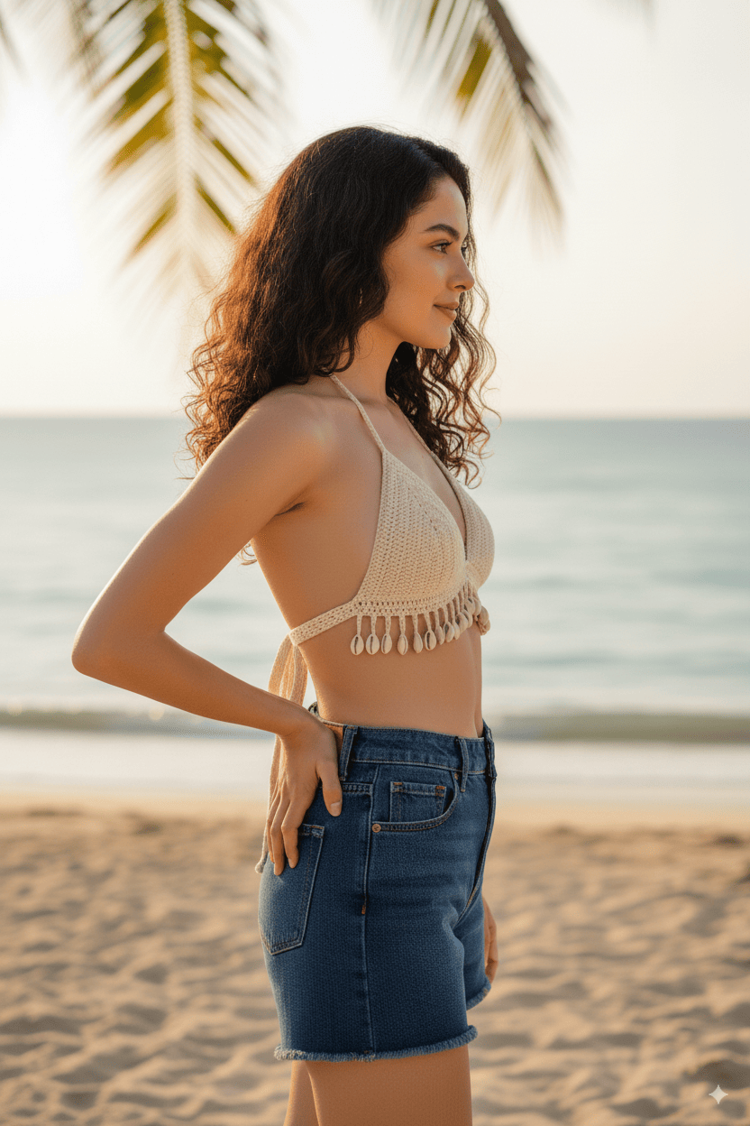 Seafoam Shell Halter Top