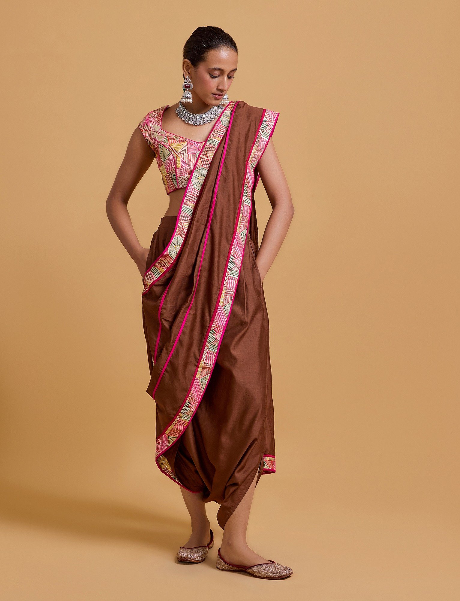 Mithai Brown Harem Saree