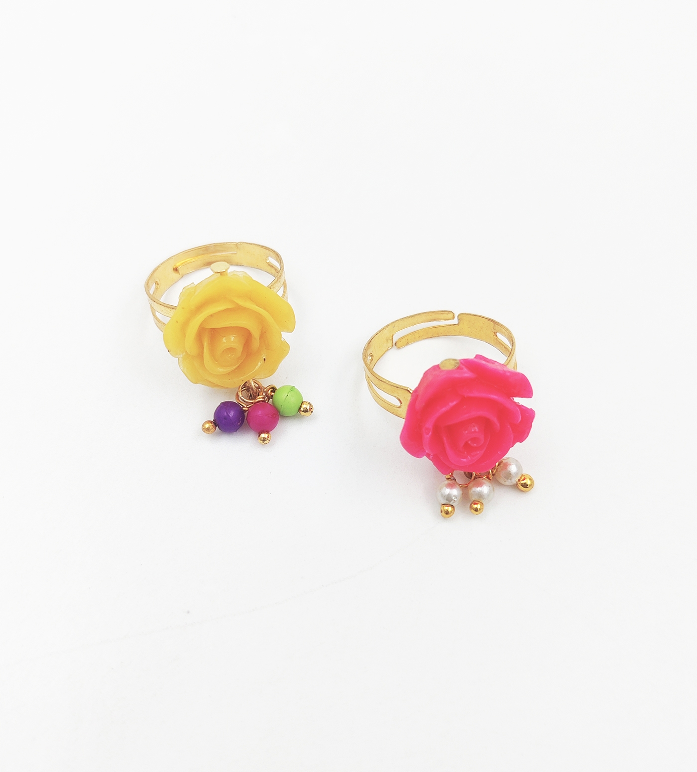 Rose Bead Embellished Rings, Set Of 2