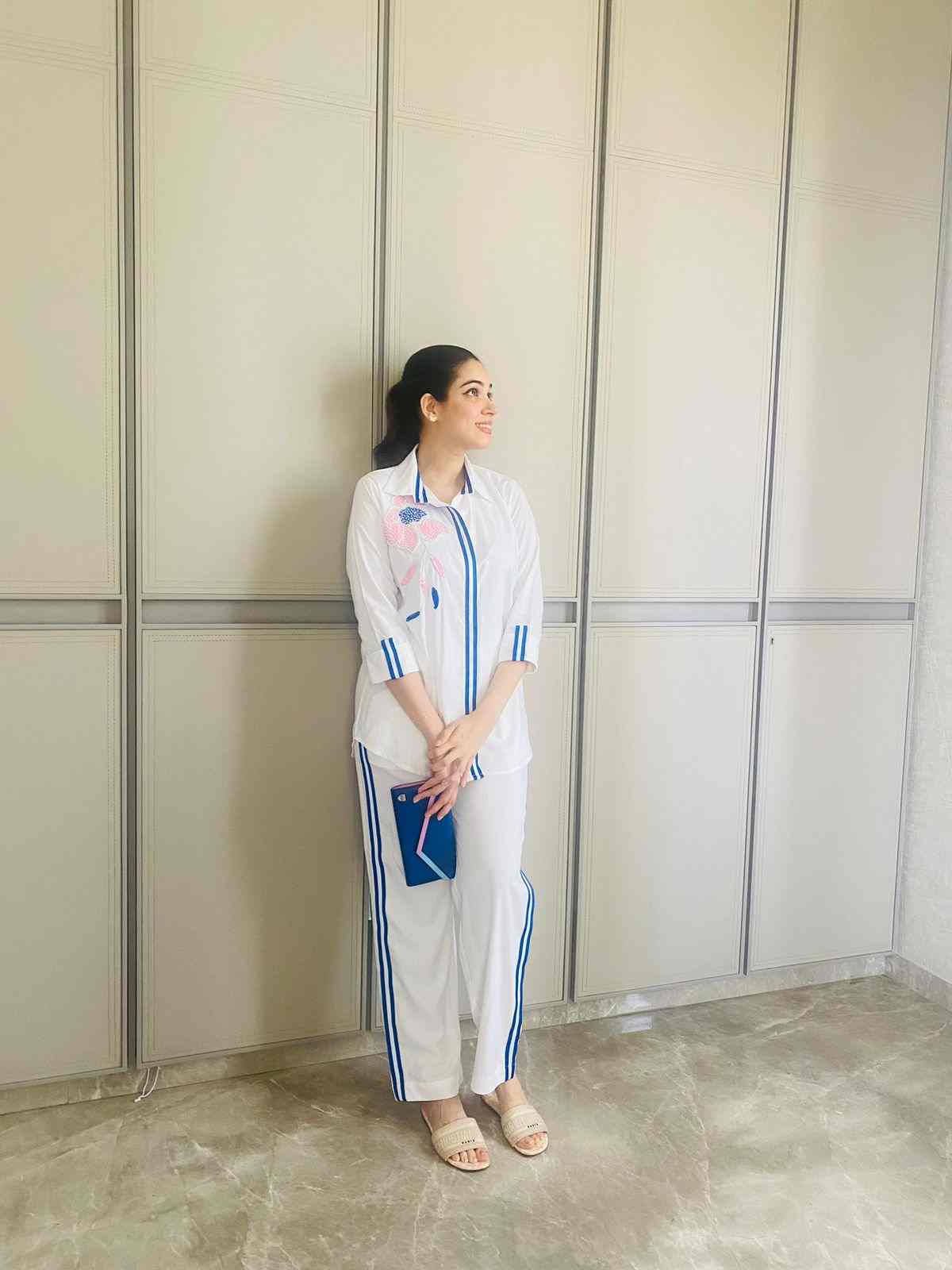 White embroidered coord