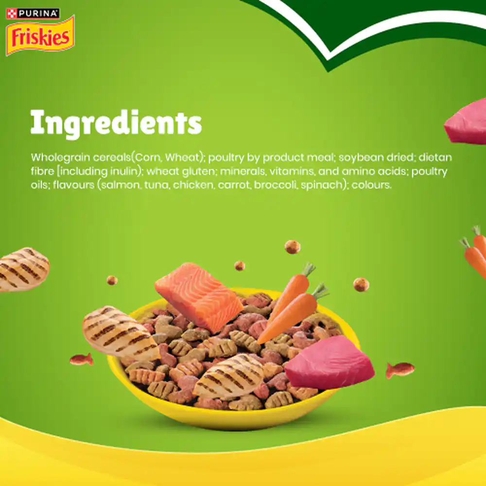 Purina Friskies Indoor Delights Salmon Tuna Chicken and Vegetables Flavours Adult Dry Cat Food