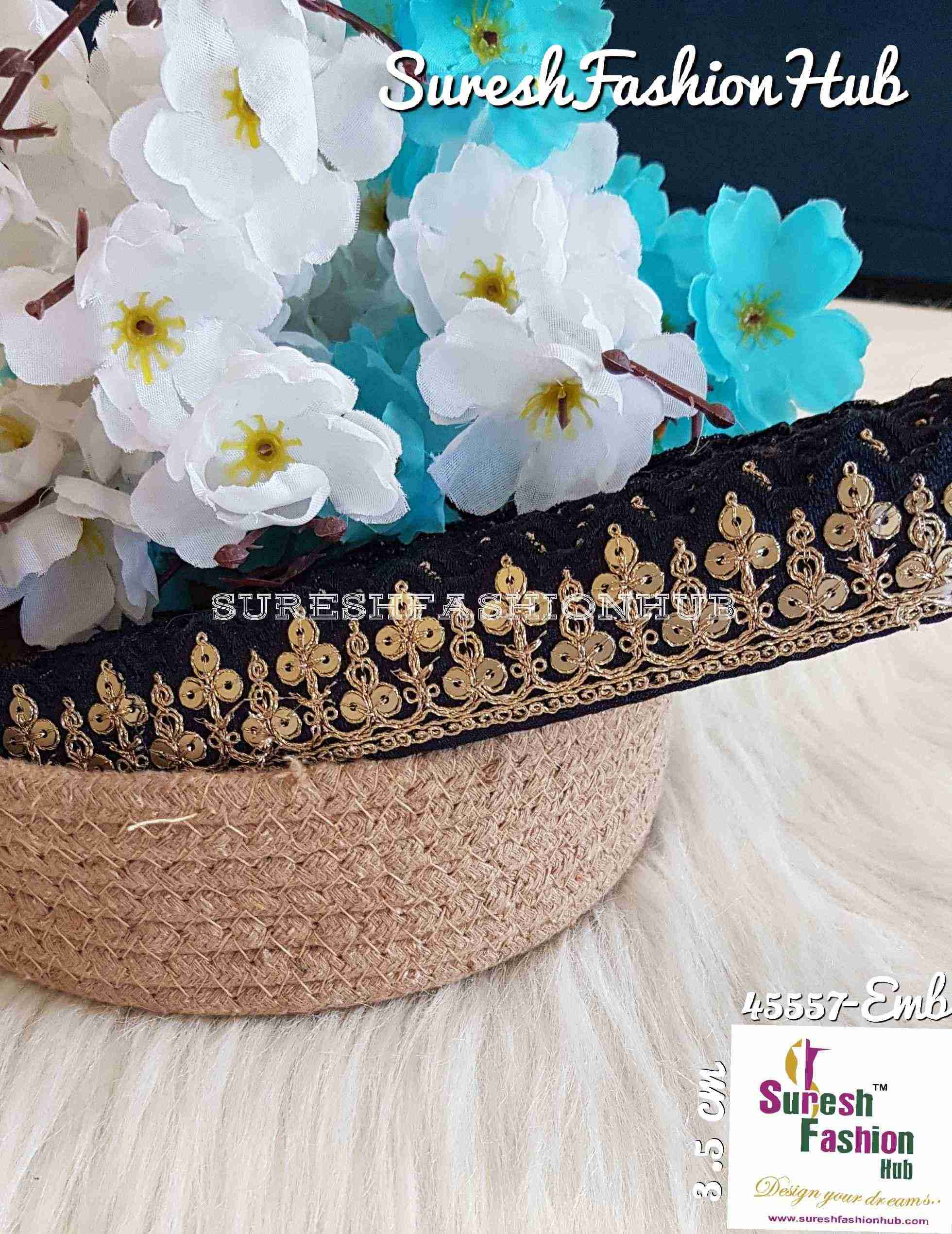 Sequenced Dark Blue Charming Embroidered Trim