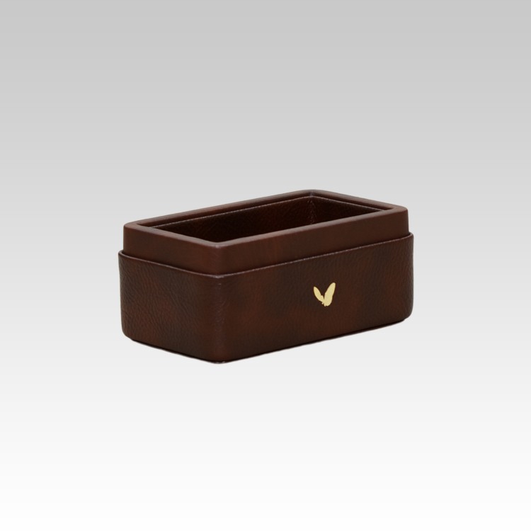 Visiting Card Holder for Desk | Faux Leather | Rectangular | Classic | Brown