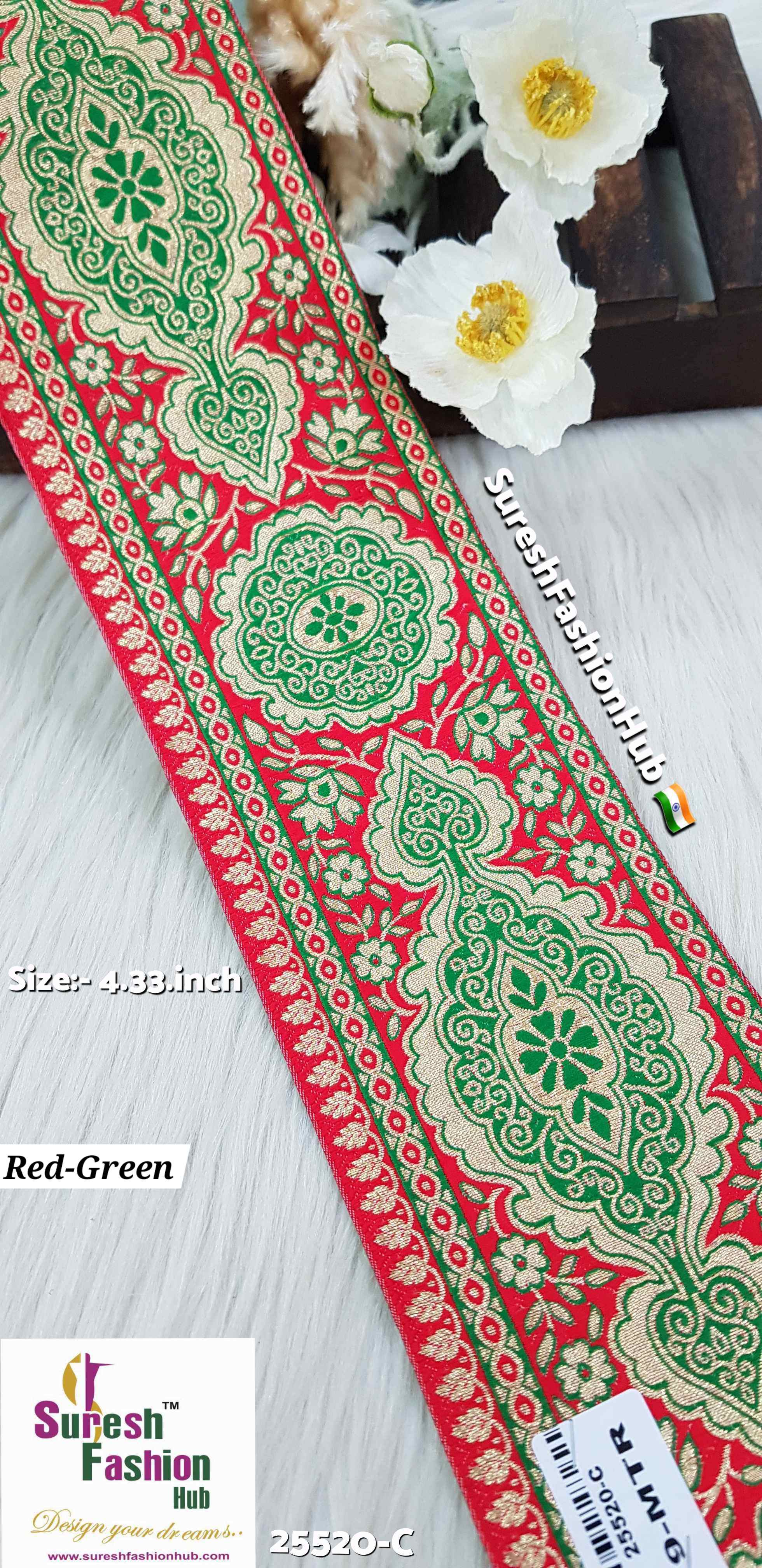 Certainly! Here are some ALT text suggestions that incorporate a variety of keywords to help improve your visibility on Google: 1. "Navratri Banarasi Laces - Traditional Indian Festive Laces" 2. "Golden Silver Banarasi Lace - Elegant Metallic Trims for Garments" 3. "Cutwork Banarasi Laces - Intricate Openwork Designs"