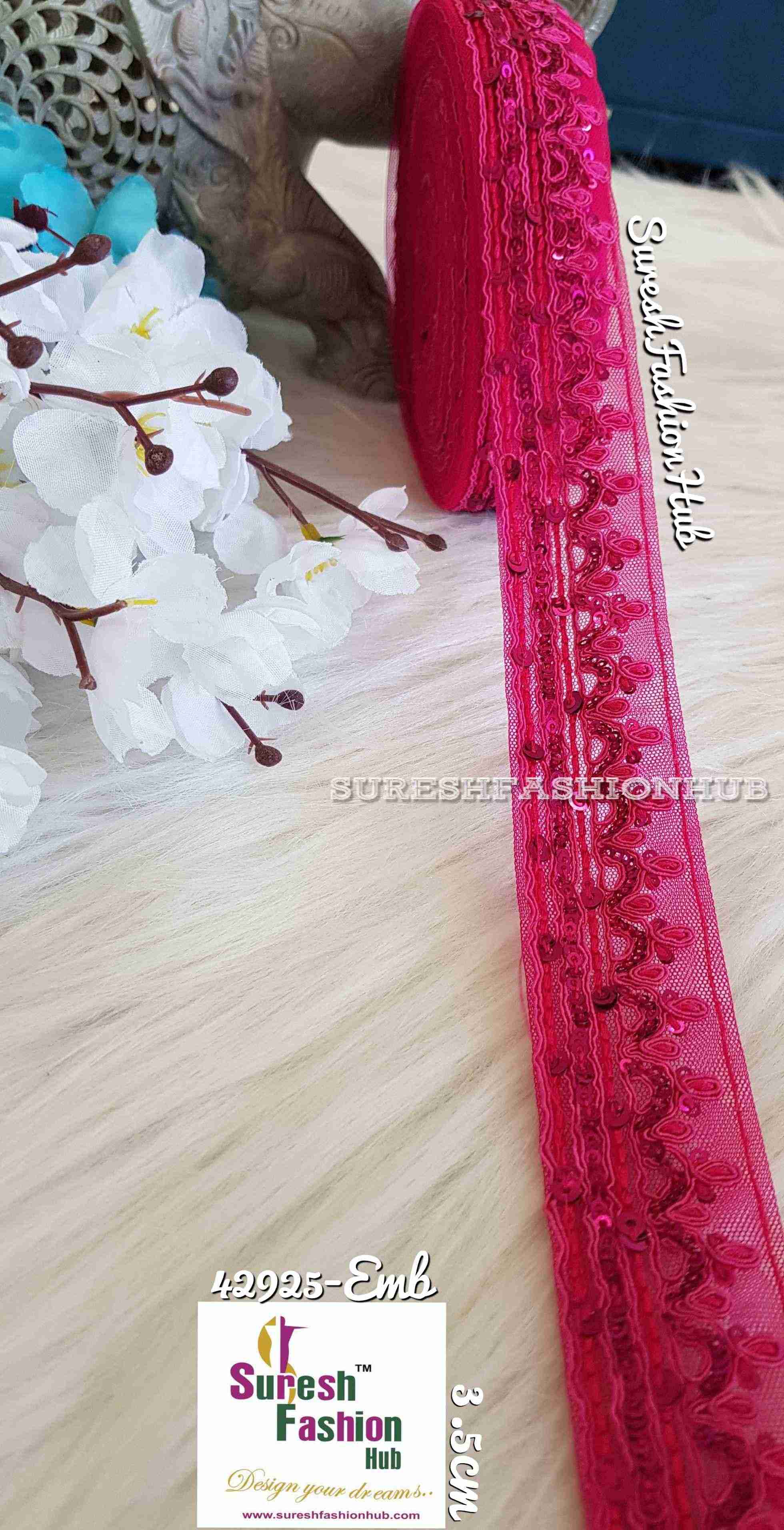 Sparkling Fuchsia Pink Sequence Embroidered Trim