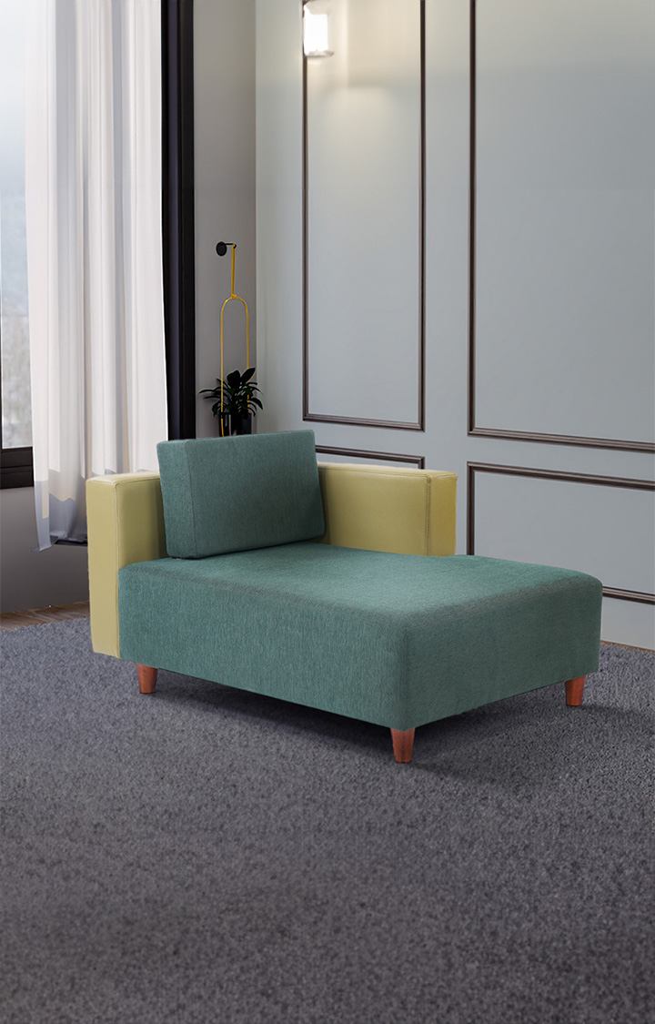 neudot Hailey Duet Fabric 1 Seater Left Aligned Chaise | Lounger | L Shape | LHS | Comfortable Sofa Dual Color | Living Room | Bed Room | Castle Green Colour
