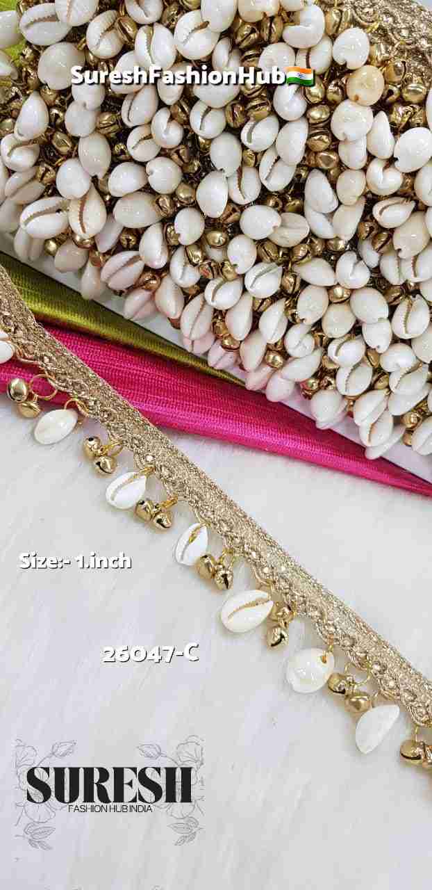 Pearl Gold Heavy Ghungroo & Cowrie Hanging Lace – 26047-C