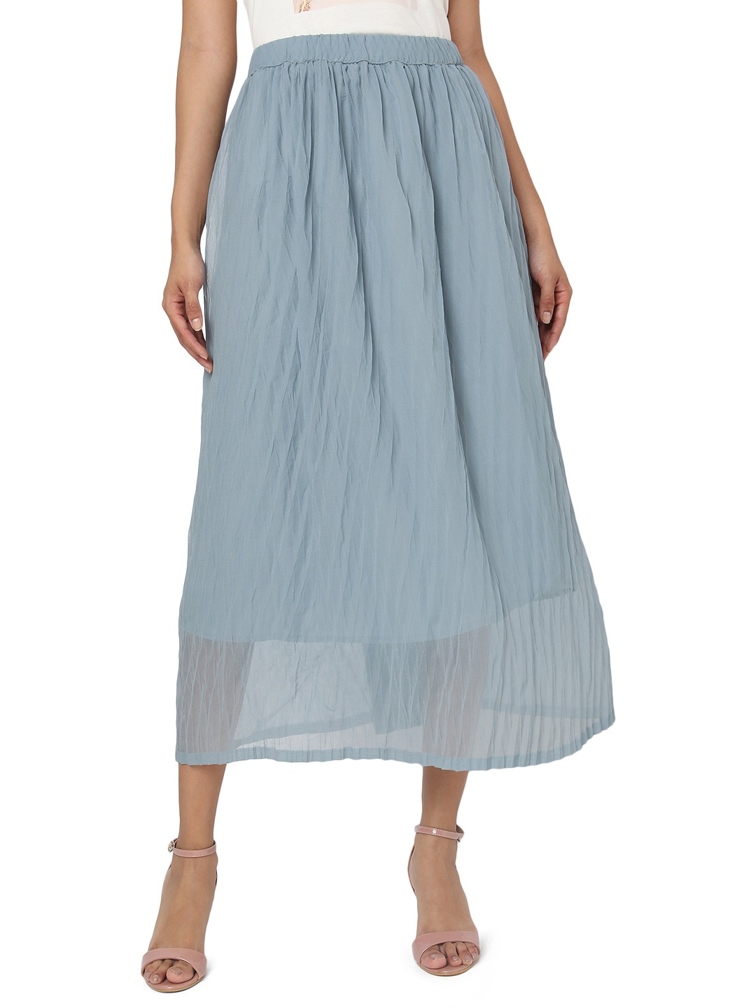 Blue pleated shop flare skirt