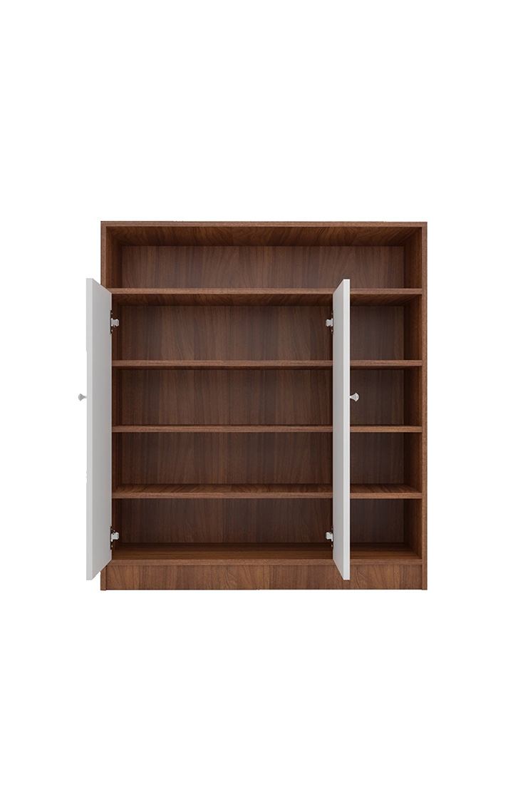 neudot Jordan 2 Door Engineered Wood Shoerack | Footwear Organizer |5 Shelves | Open Shelves Slipper Sandals Stand | Wooden Shoe Rack for Home - (Finish Color -Frosty White, Knock Down)