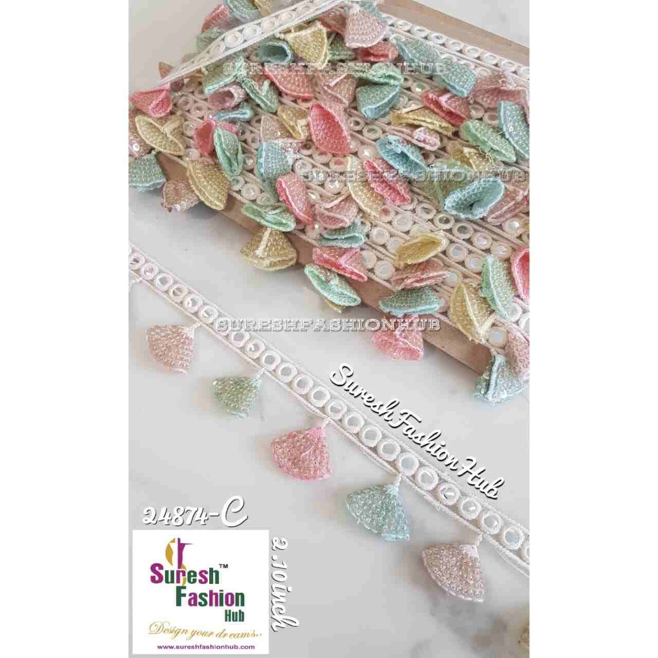 Pastel Colored Tassels With Abla Mirror Work Tassel  Trimming