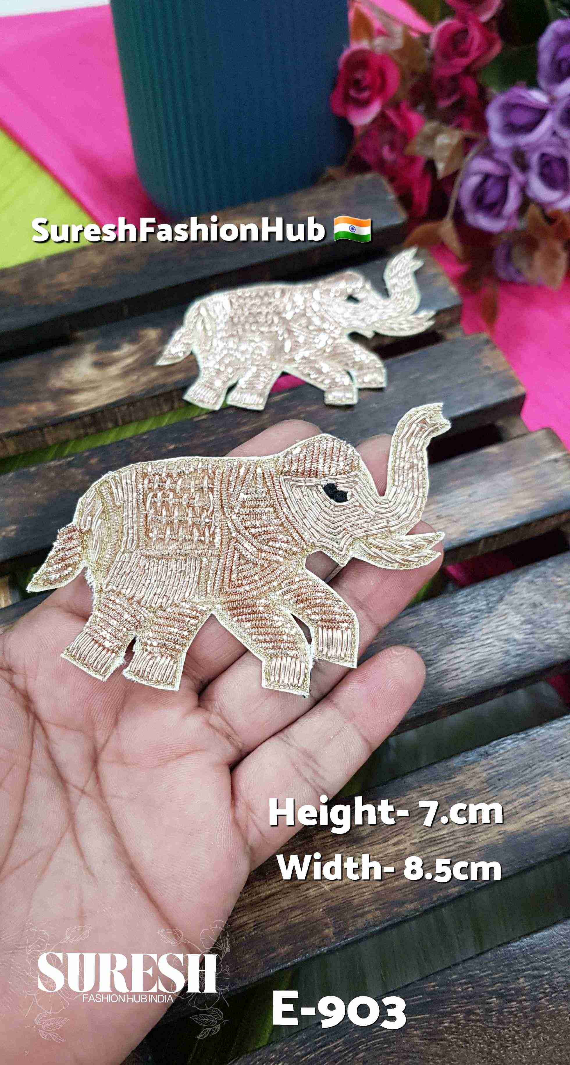 Regal Trunk-Up Elephant Patch – Right Facing Rose Gold | E-903