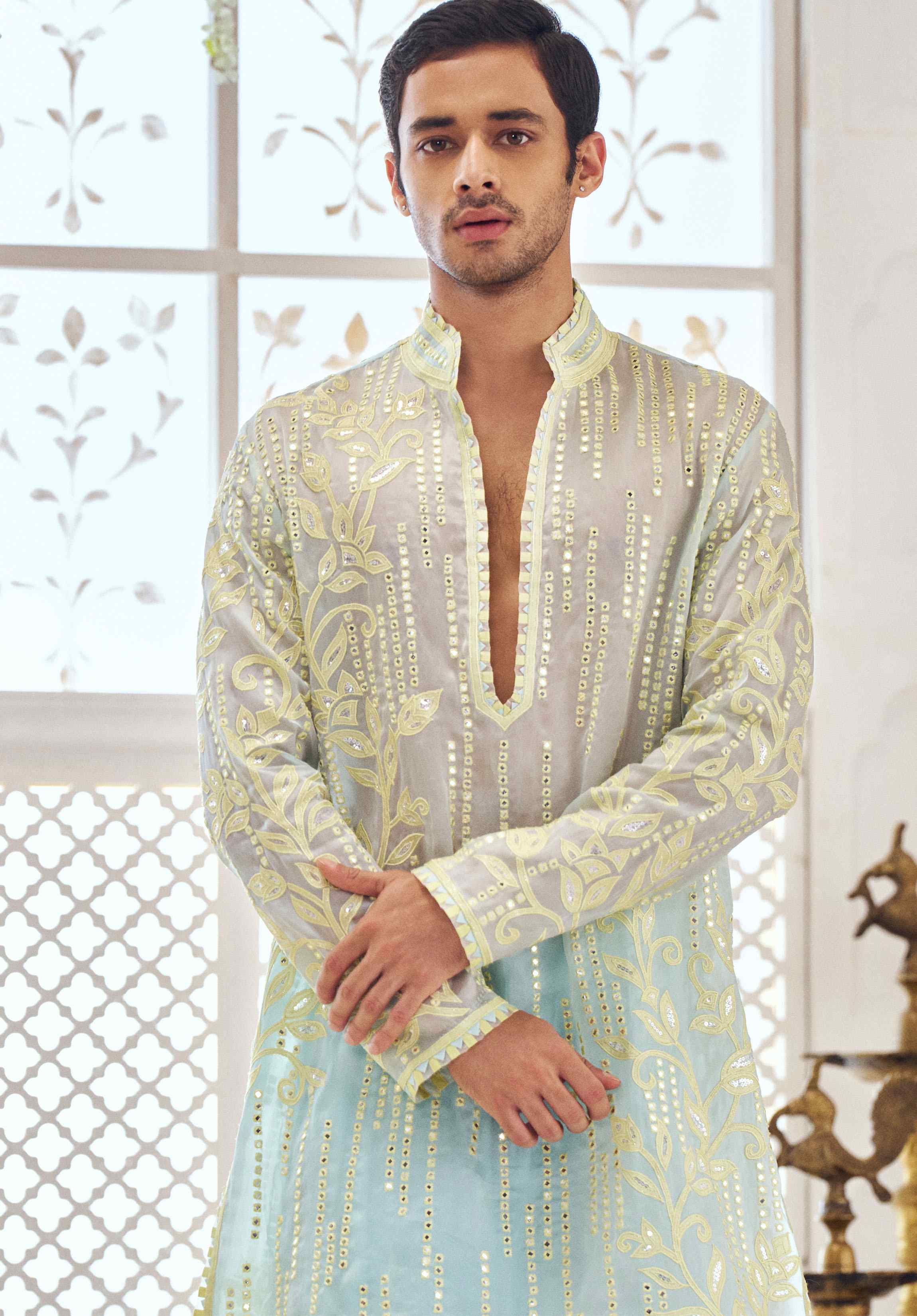 Aqua Chanderi Kurta
