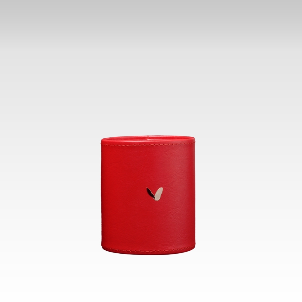 Pen/Pencil Holder |Round | Faux Leather | Himalaya Series | Red | Small