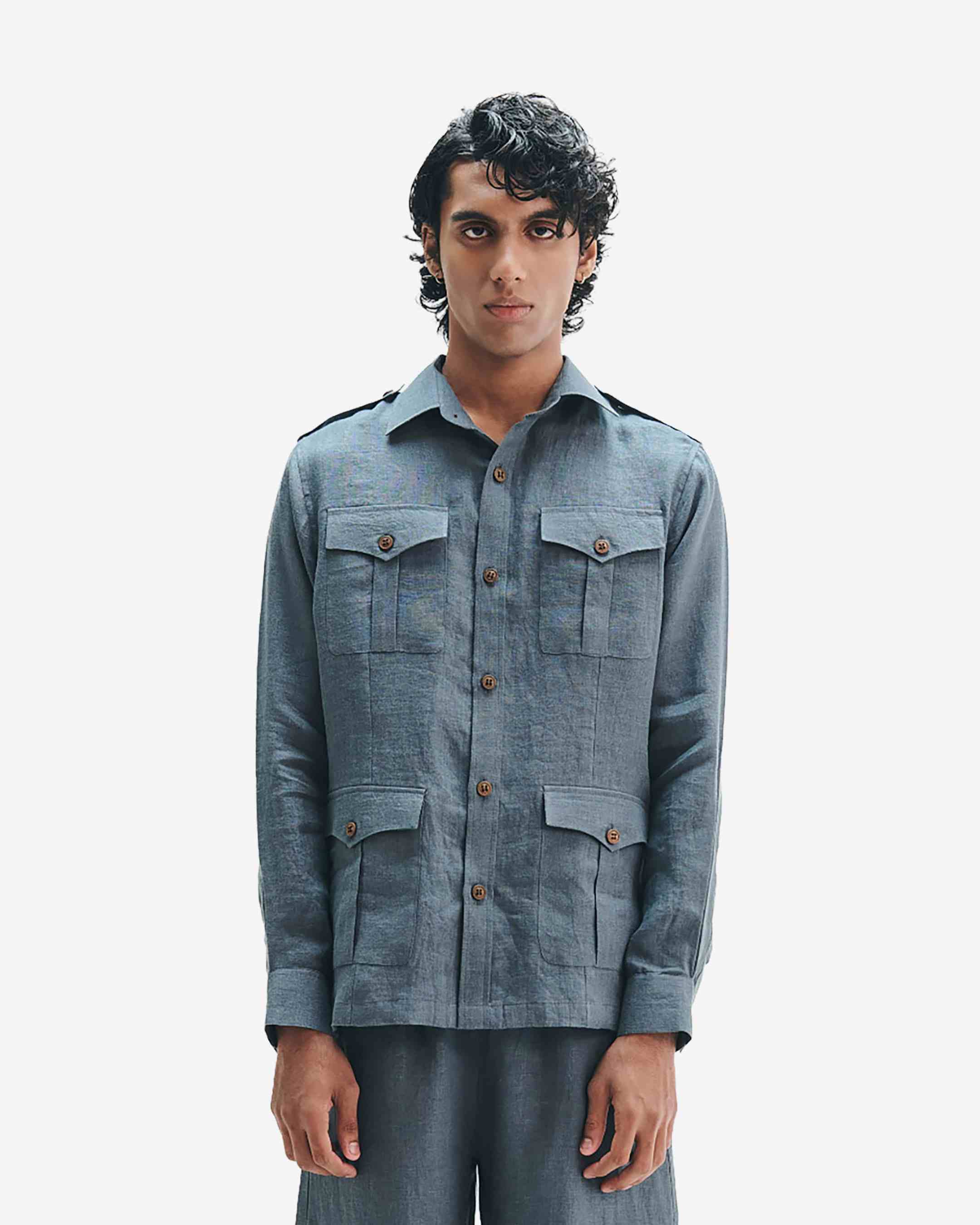 Slate Linen Men's Safari Overshirt Shirt