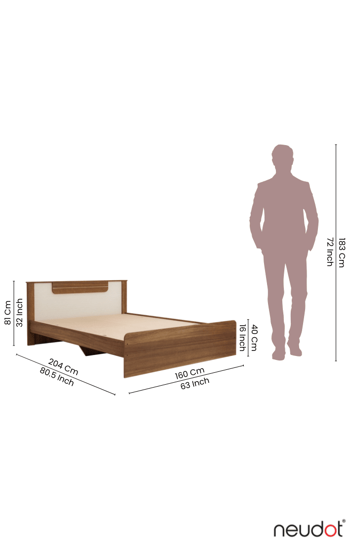 Wave Queen Size Non Storage Bed - Leon Teak Finish