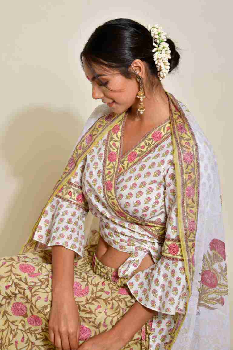 Naksh Yellow and Pink Skirt, Top, Dupatta (Set ot 3)